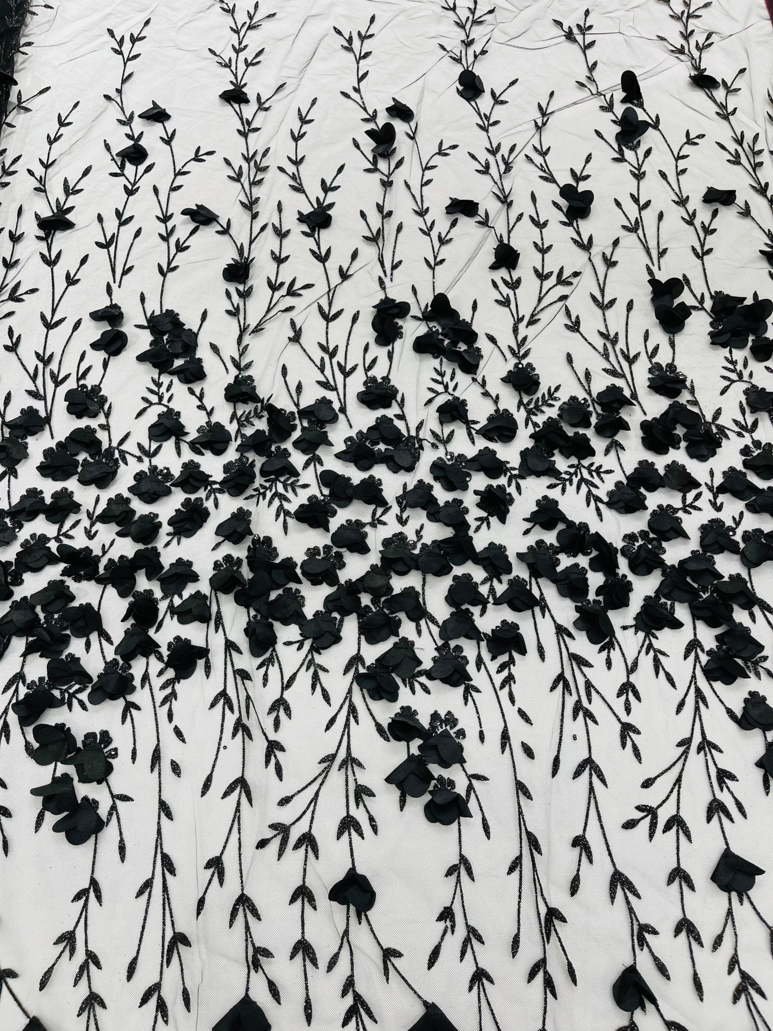 Satin 3D floral glitter fabric| New Creations Fabric & Foam Inc. - New Creations Fabric & Foam Inc