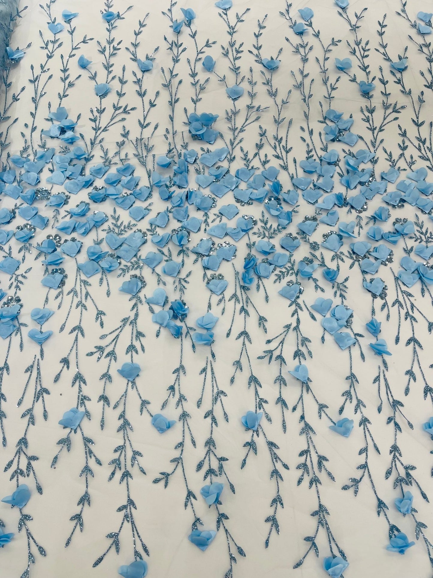 Satin 3D floral glitter fabric| New Creations Fabric & Foam Inc. - New Creations Fabric & Foam Inc