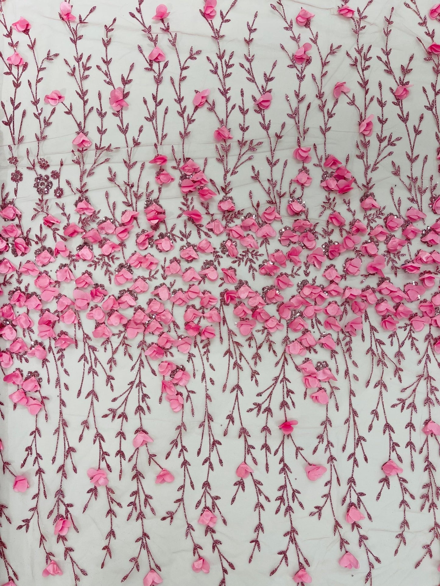 Satin 3D floral glitter fabric| New Creations Fabric & Foam Inc. - New Creations Fabric & Foam Inc