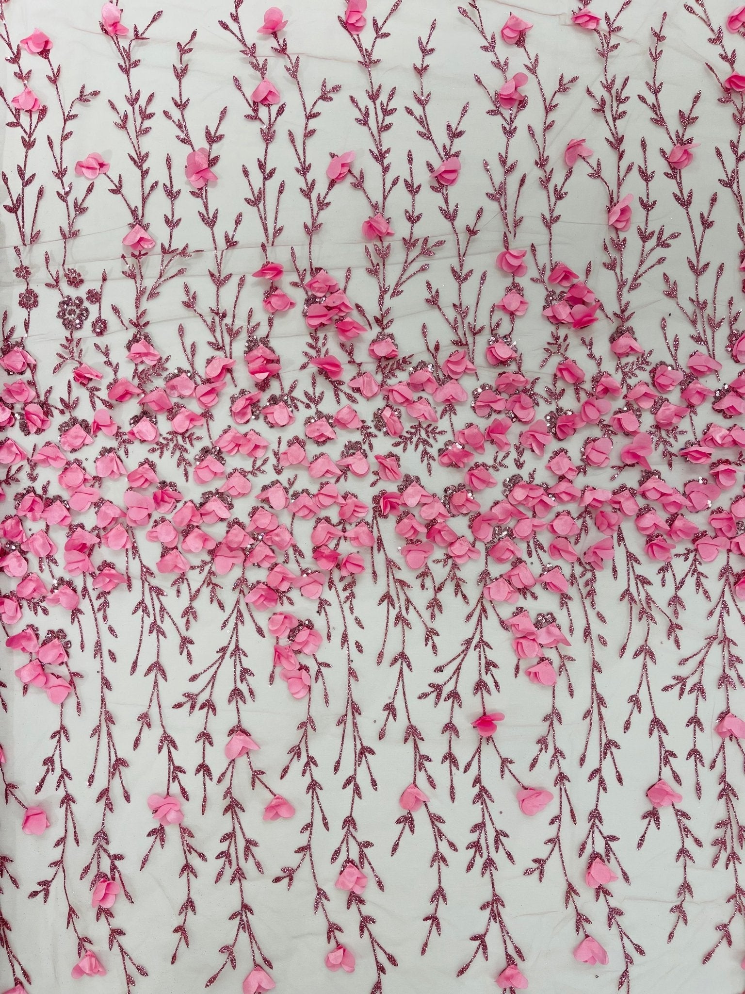 Satin 3D floral glitter fabric| New Creations Fabric & Foam Inc. - New Creations Fabric & Foam Inc