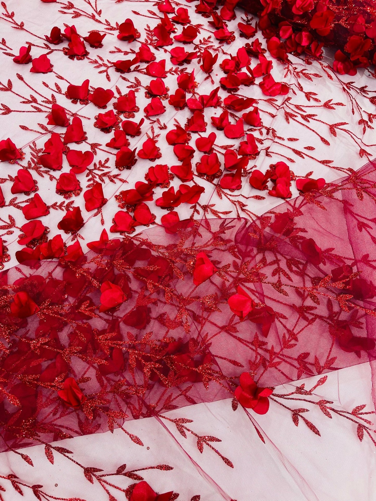 Satin 3D floral glitter fabric| New Creations Fabric & Foam Inc. - New Creations Fabric & Foam Inc