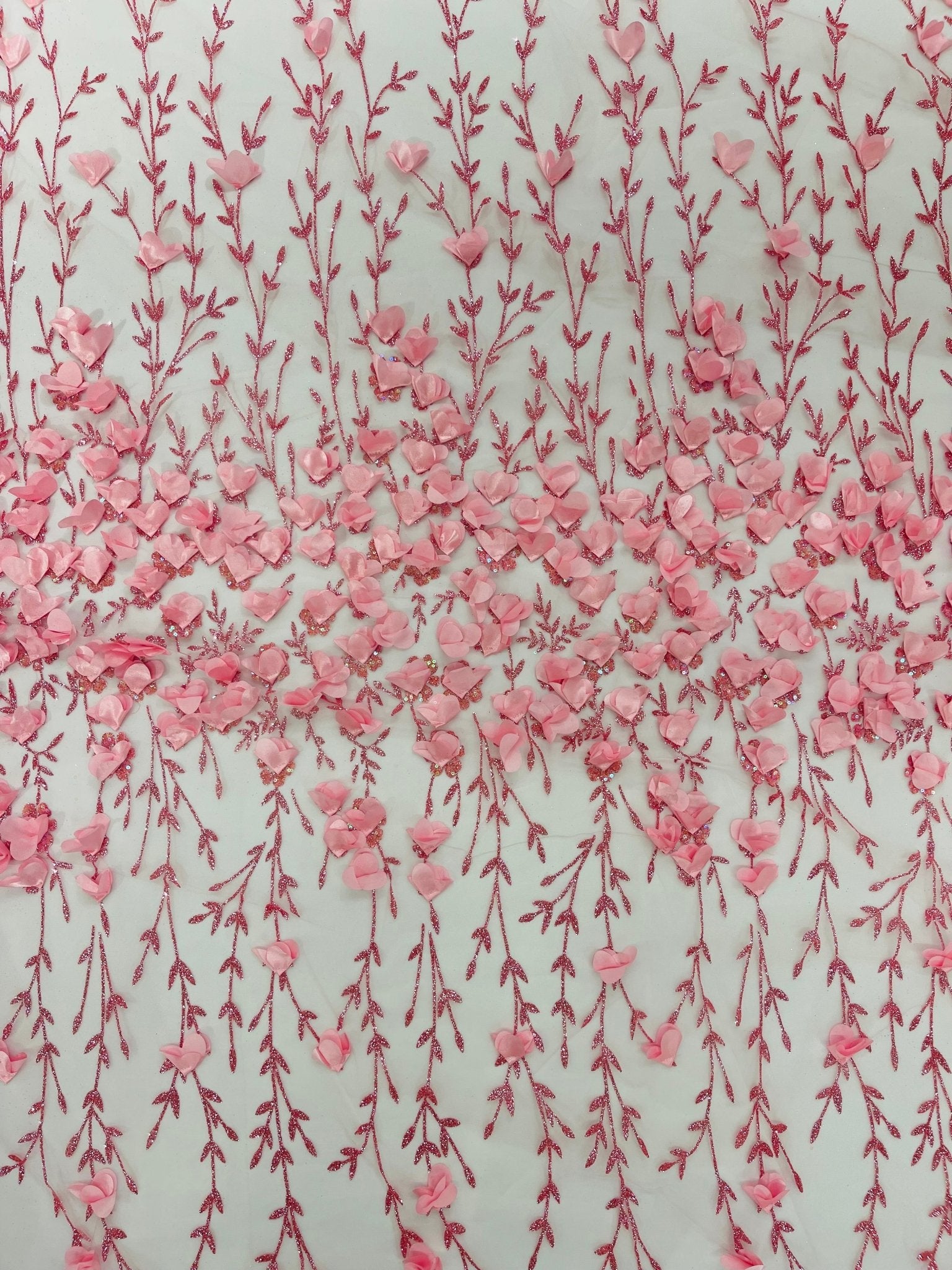 Satin 3D floral glitter fabric| New Creations Fabric & Foam Inc. - New Creations Fabric & Foam Inc