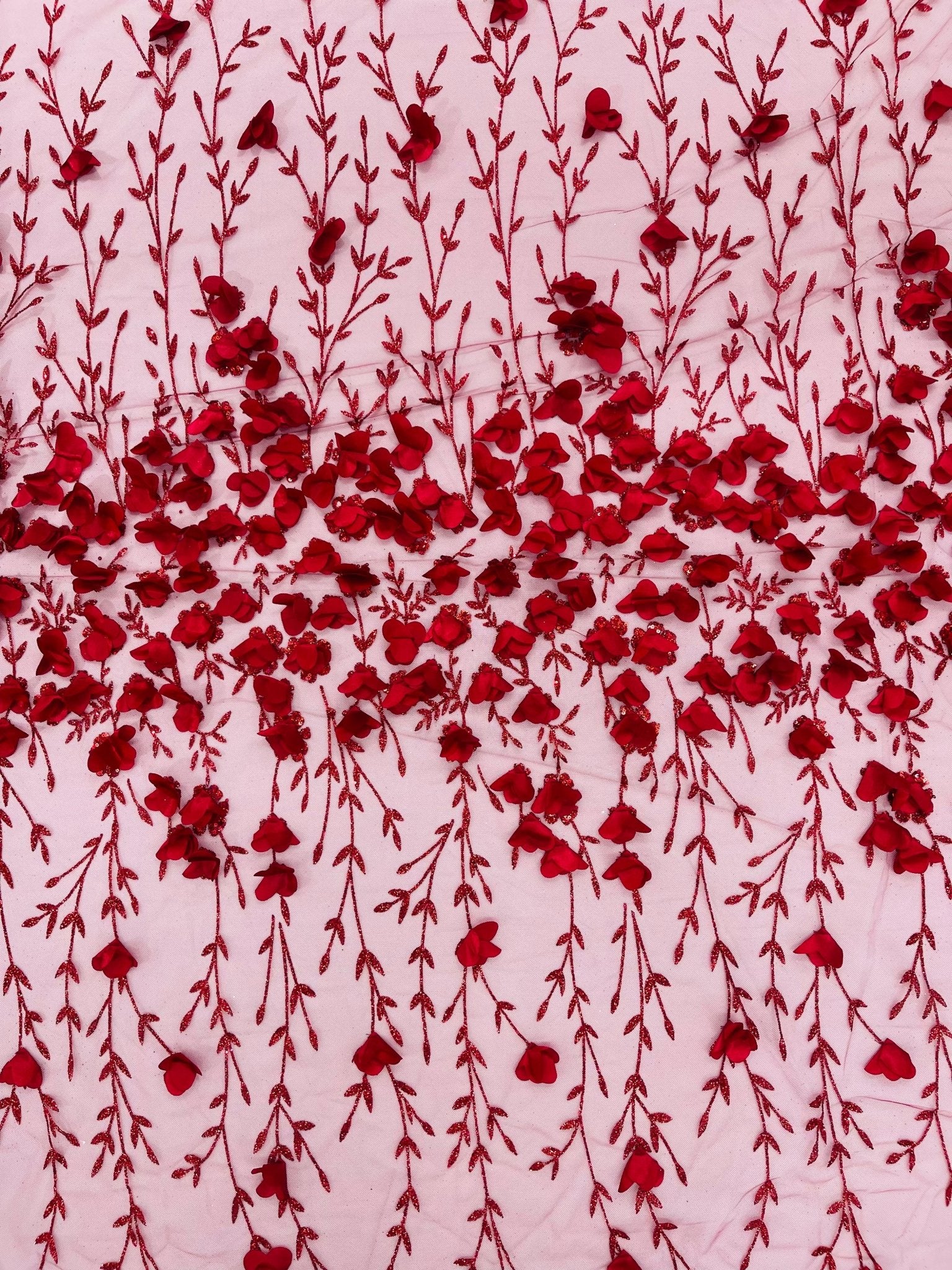 Satin 3D floral glitter fabric| New Creations Fabric & Foam Inc. - New Creations Fabric & Foam Inc