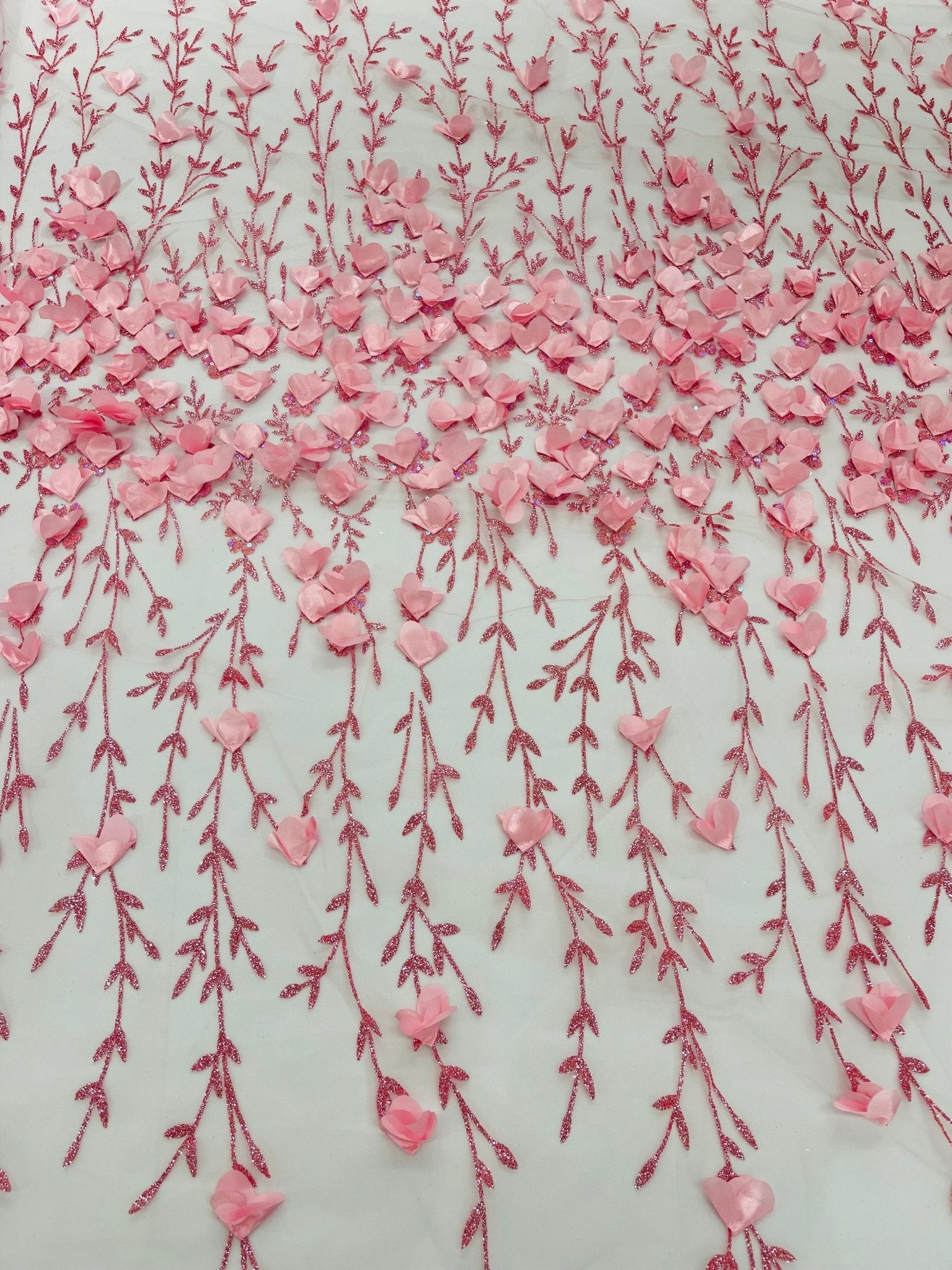 Satin 3D floral glitter fabric| New Creations Fabric & Foam Inc. - New Creations Fabric & Foam Inc