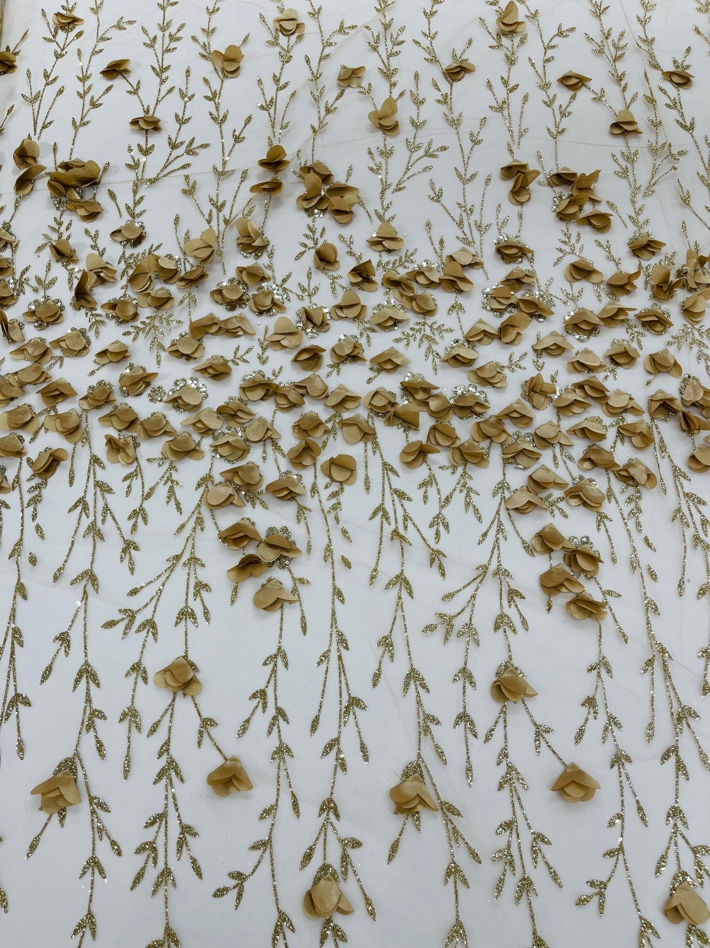 Satin 3D floral glitter fabric| New Creations Fabric & Foam Inc. - New Creations Fabric & Foam Inc