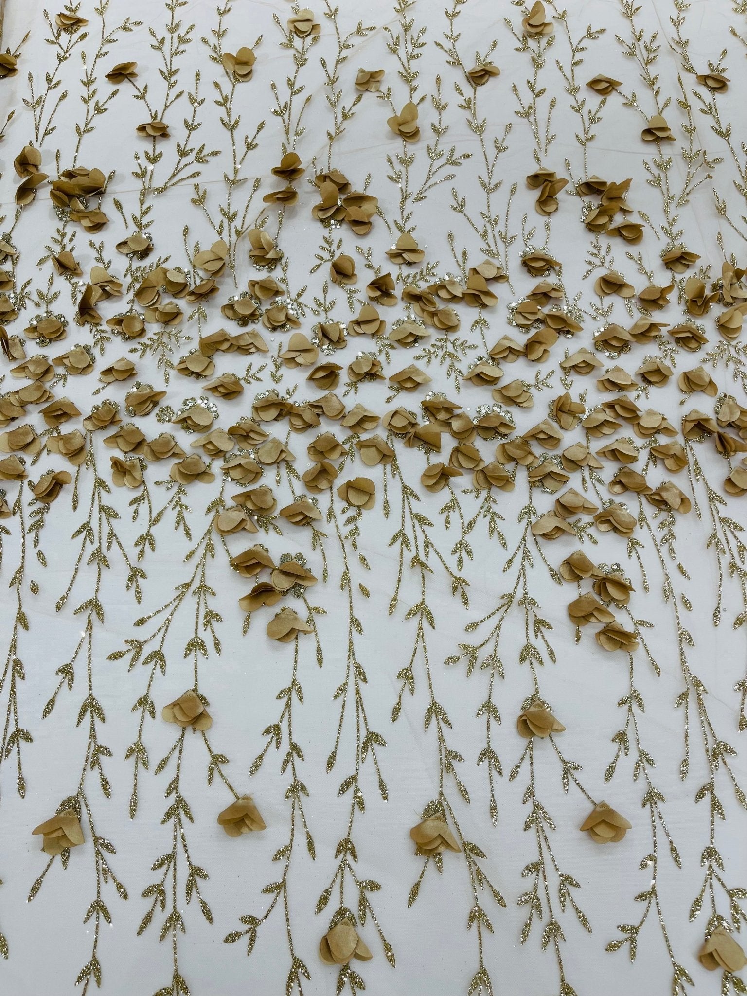 Satin 3D floral glitter fabric| New Creations Fabric & Foam Inc. - New Creations Fabric & Foam Inc