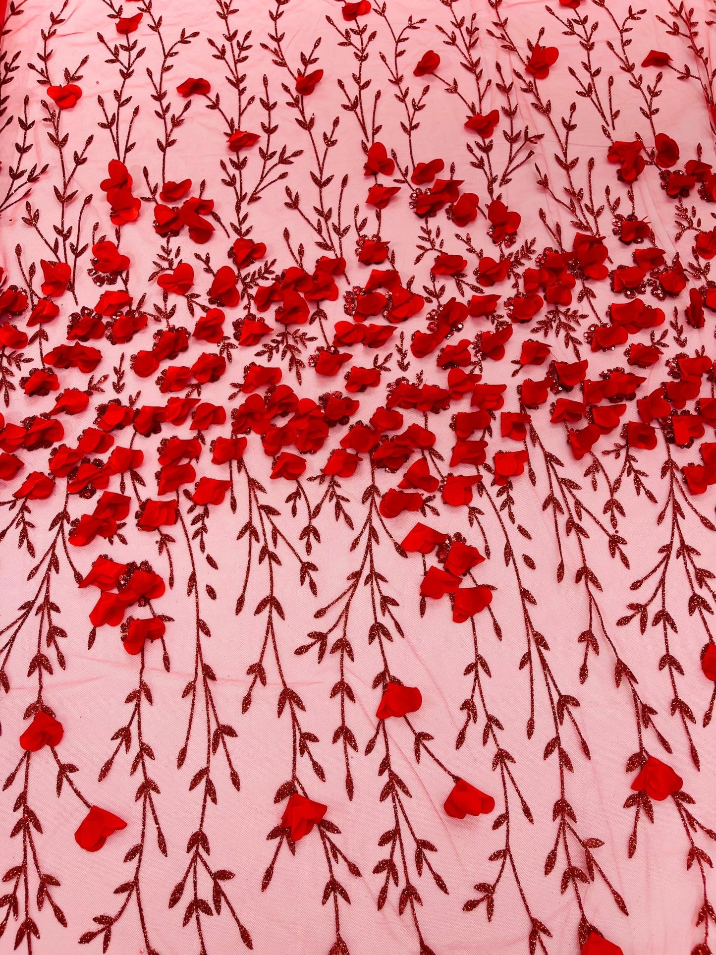 Satin 3D floral glitter fabric| New Creations Fabric & Foam Inc. - New Creations Fabric & Foam Inc