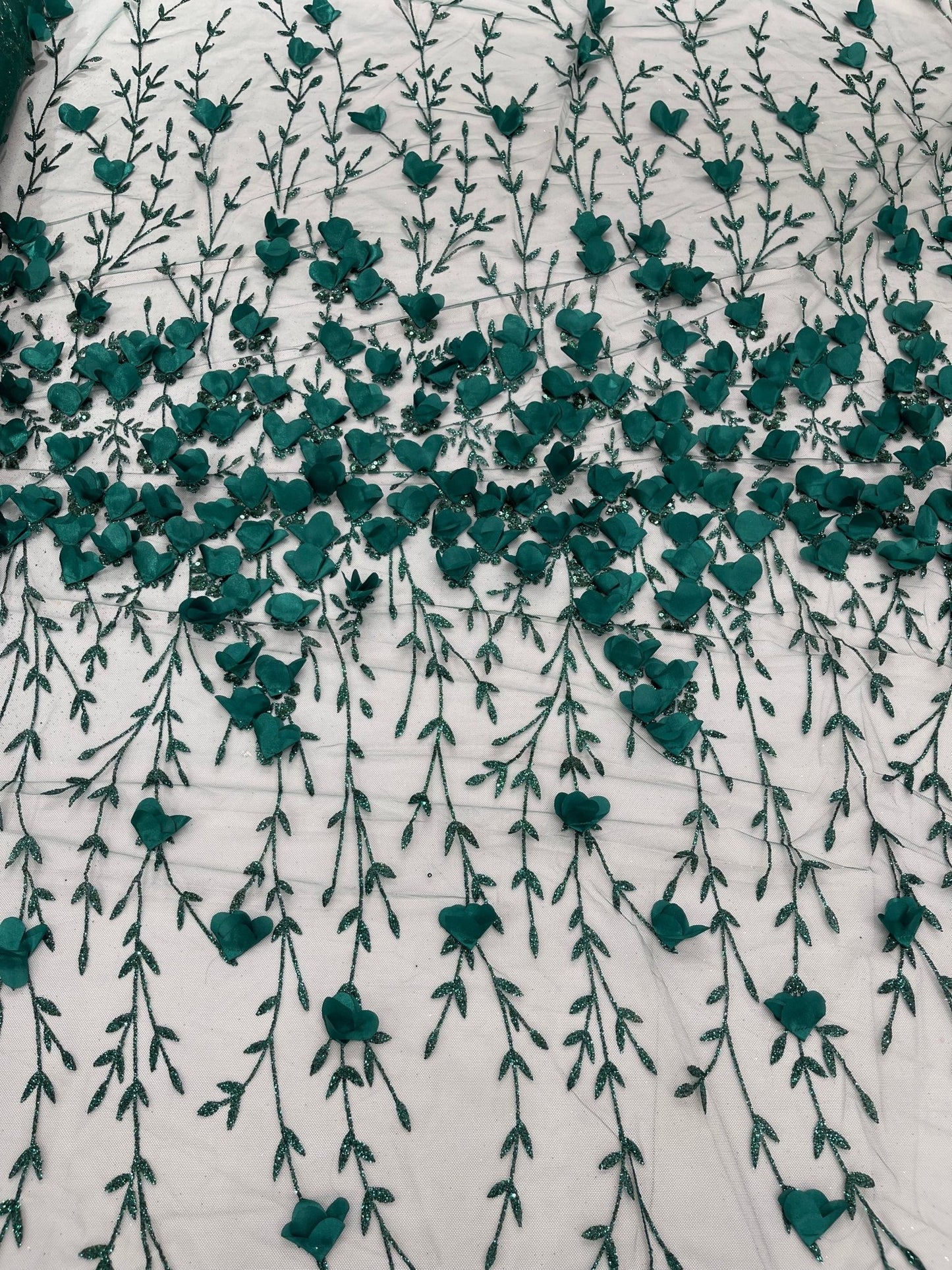 Satin 3D floral glitter fabric| New Creations Fabric & Foam Inc. - New Creations Fabric & Foam Inc