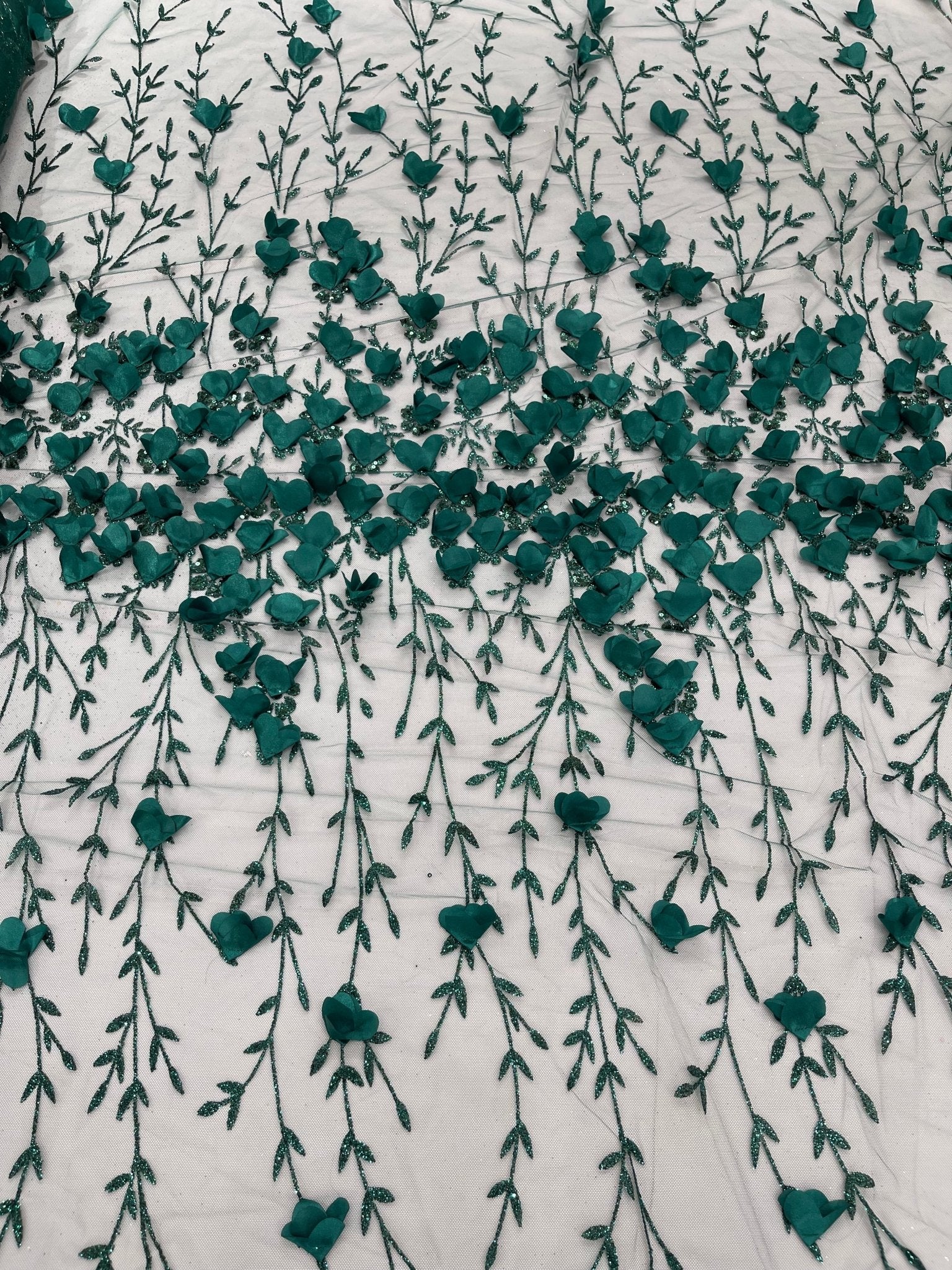 Satin 3D floral glitter fabric| New Creations Fabric & Foam Inc. - New Creations Fabric & Foam Inc