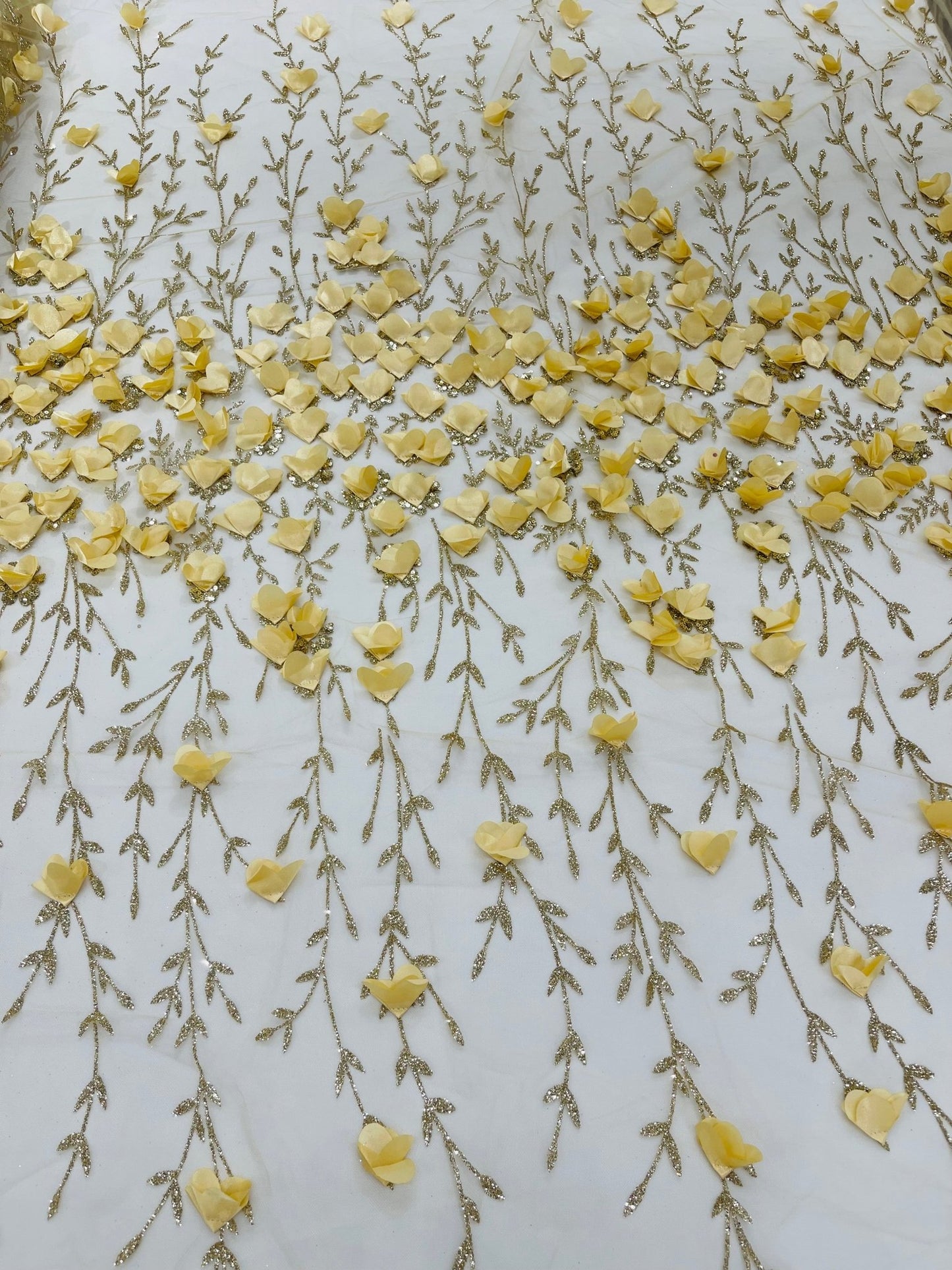 Satin 3D floral glitter fabric| New Creations Fabric & Foam Inc. - New Creations Fabric & Foam Inc