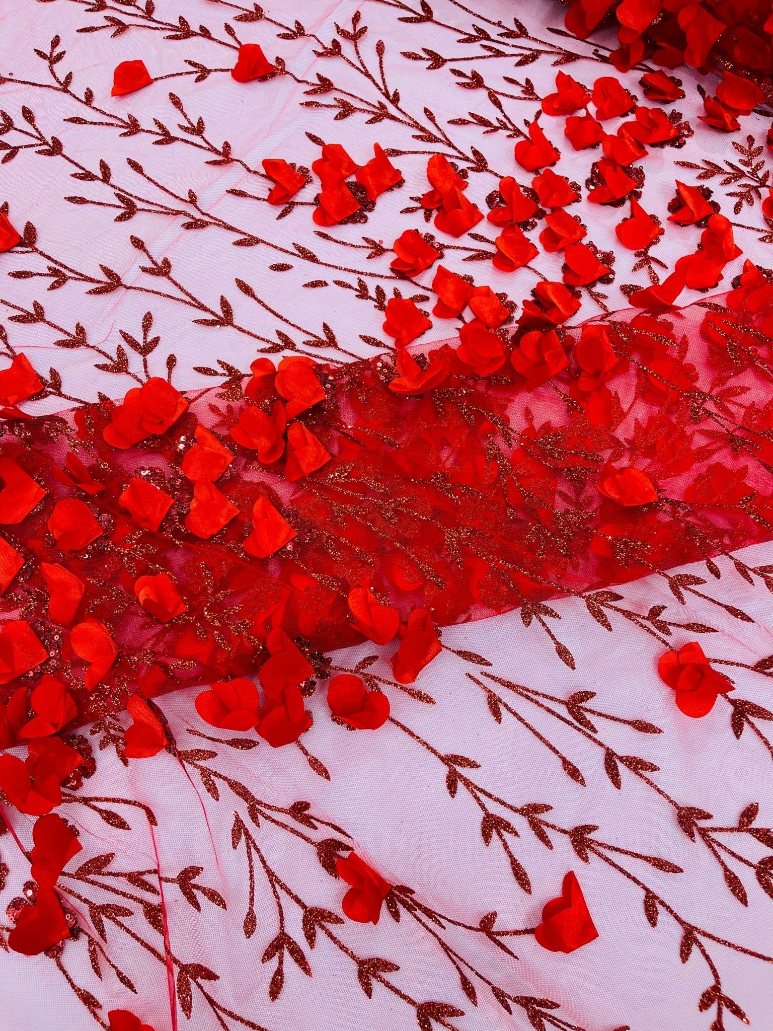 Satin 3D floral glitter fabric| New Creations Fabric & Foam Inc. - New Creations Fabric & Foam Inc