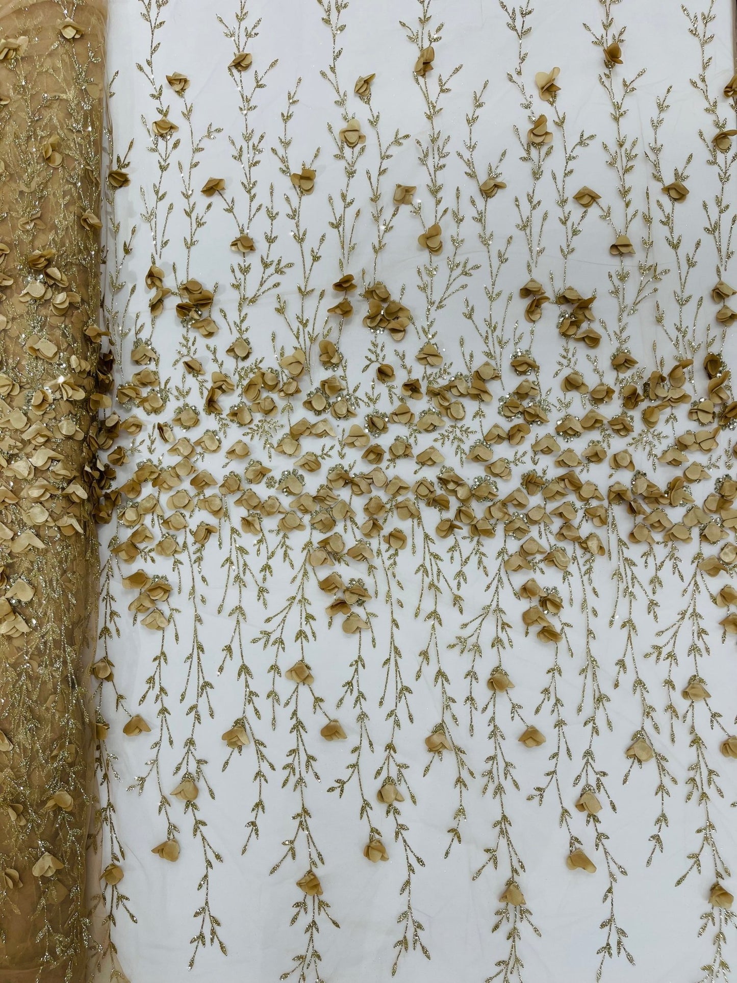 Satin 3D floral glitter fabric| New Creations Fabric & Foam Inc. - New Creations Fabric & Foam Inc