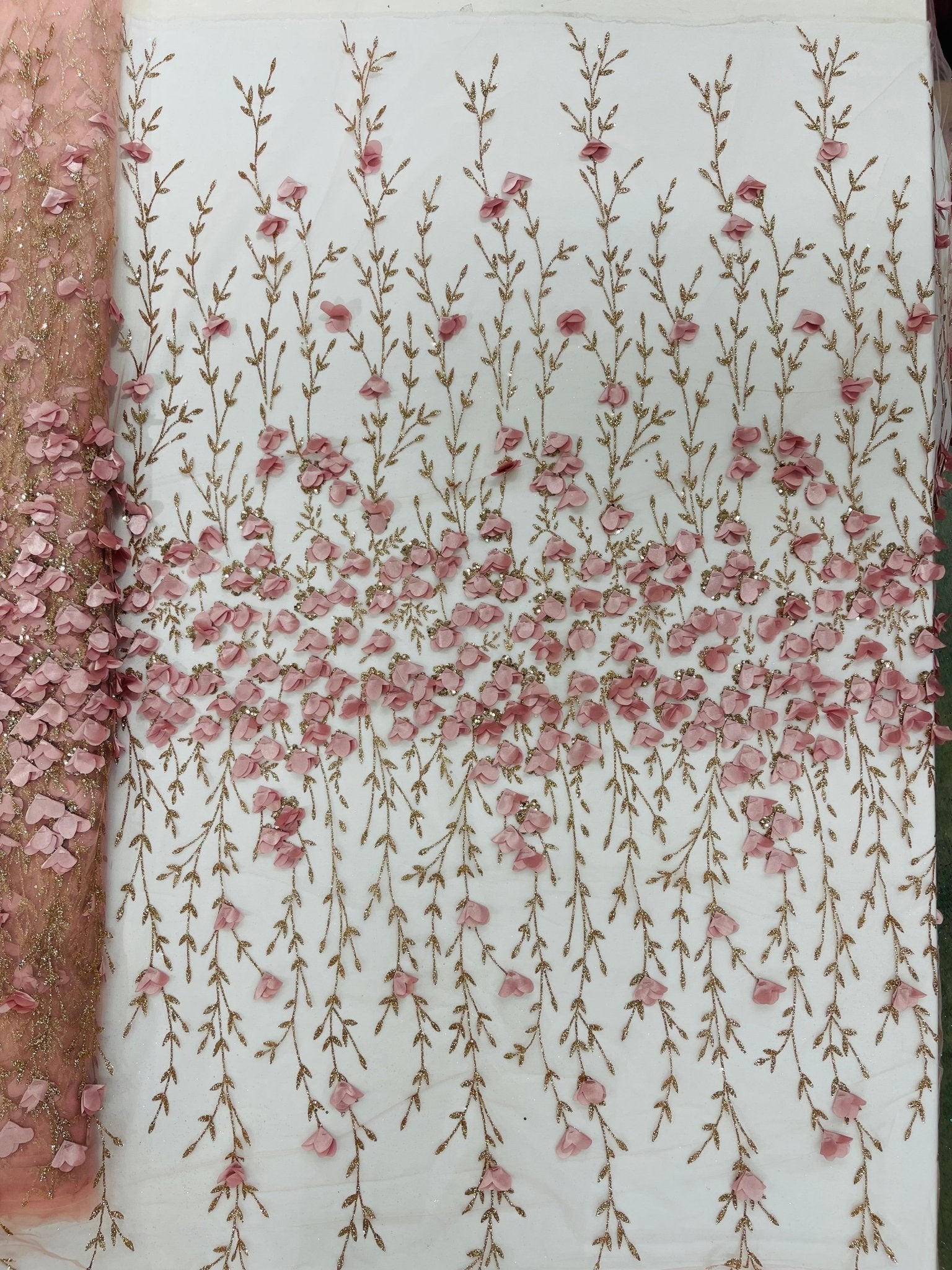 Satin 3D floral glitter fabric| New Creations Fabric & Foam Inc. - New Creations Fabric & Foam Inc