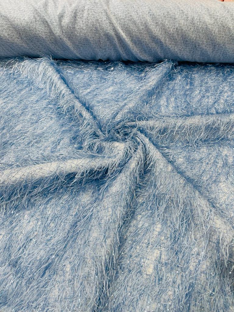 Shaggy Jacquard Faux Ostrich/Eye Lash Feathers Fringe With Metallic Thread (By The Yard) - New Creations Fabric & Foam Inc