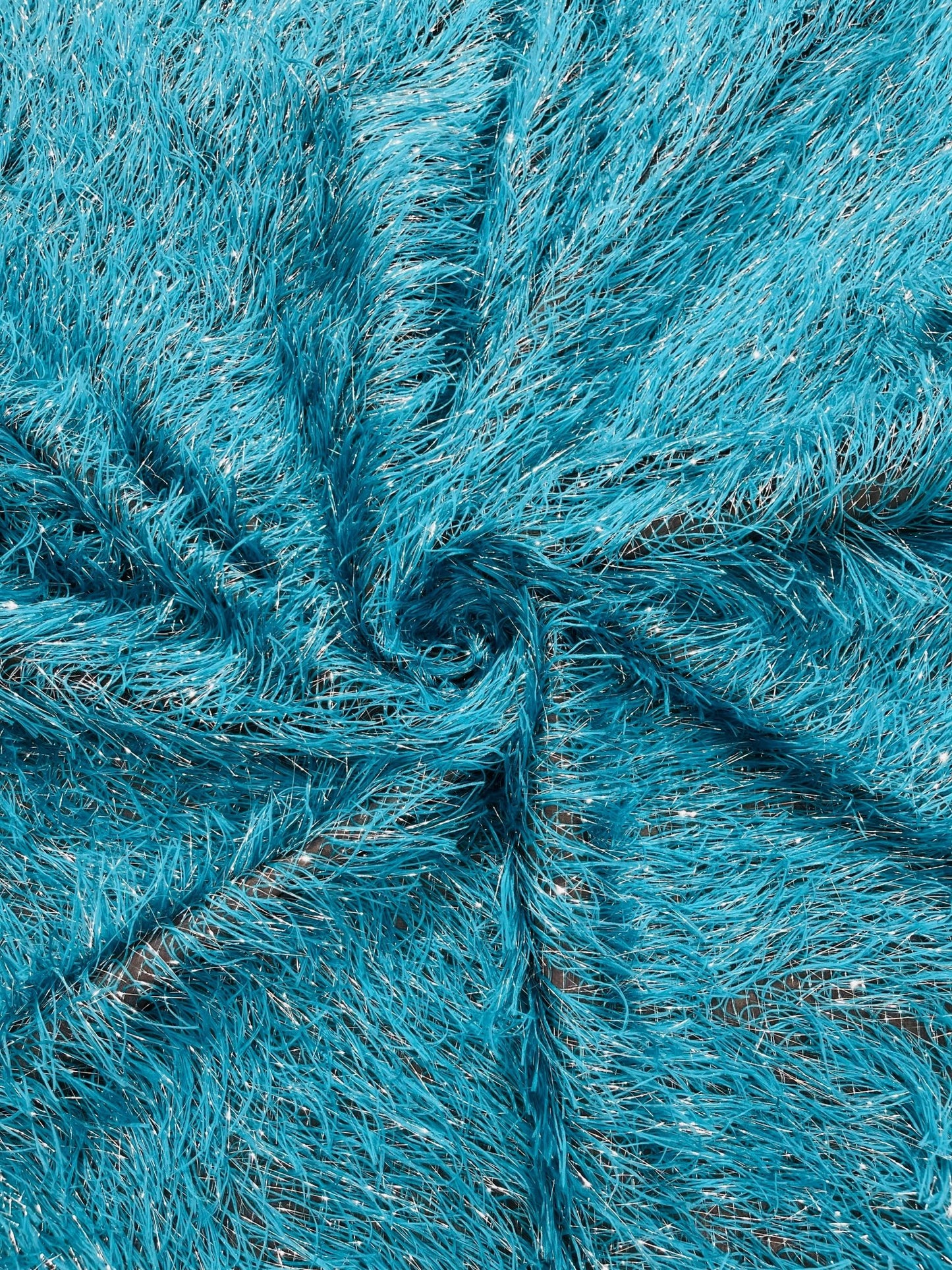 Shaggy Jacquard Faux Ostrich/Eye Lash Feathers Fringe With Metallic Thread (By The Yard) - New Creations Fabric & Foam Inc