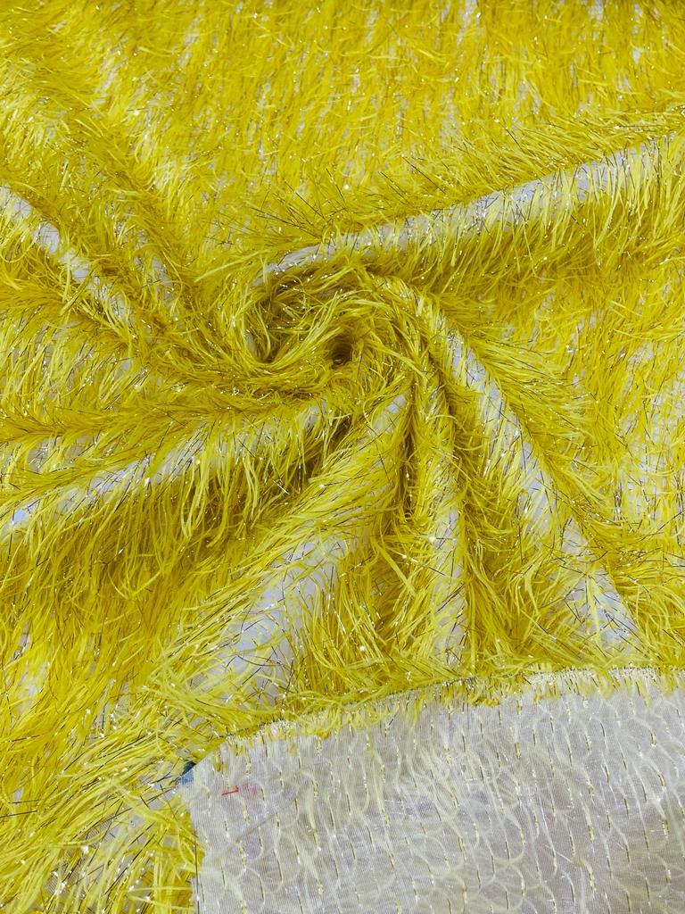 Shaggy Jacquard Faux Ostrich/Eye Lash Feathers Fringe With Metallic Thread (By The Yard) - New Creations Fabric & Foam Inc