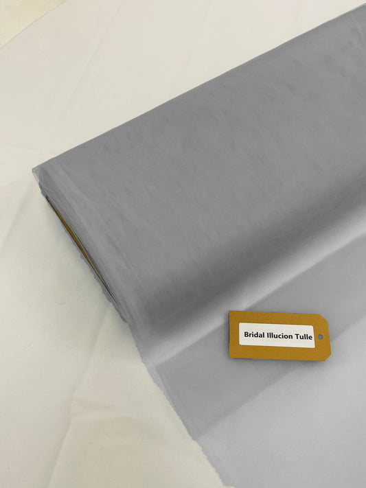 Silver - Bridal Illusion Tulle 108"Wide Polyester Premium Tulle Fabric Bolt, By The Roll. - New Creations Fabric & Foam Inc