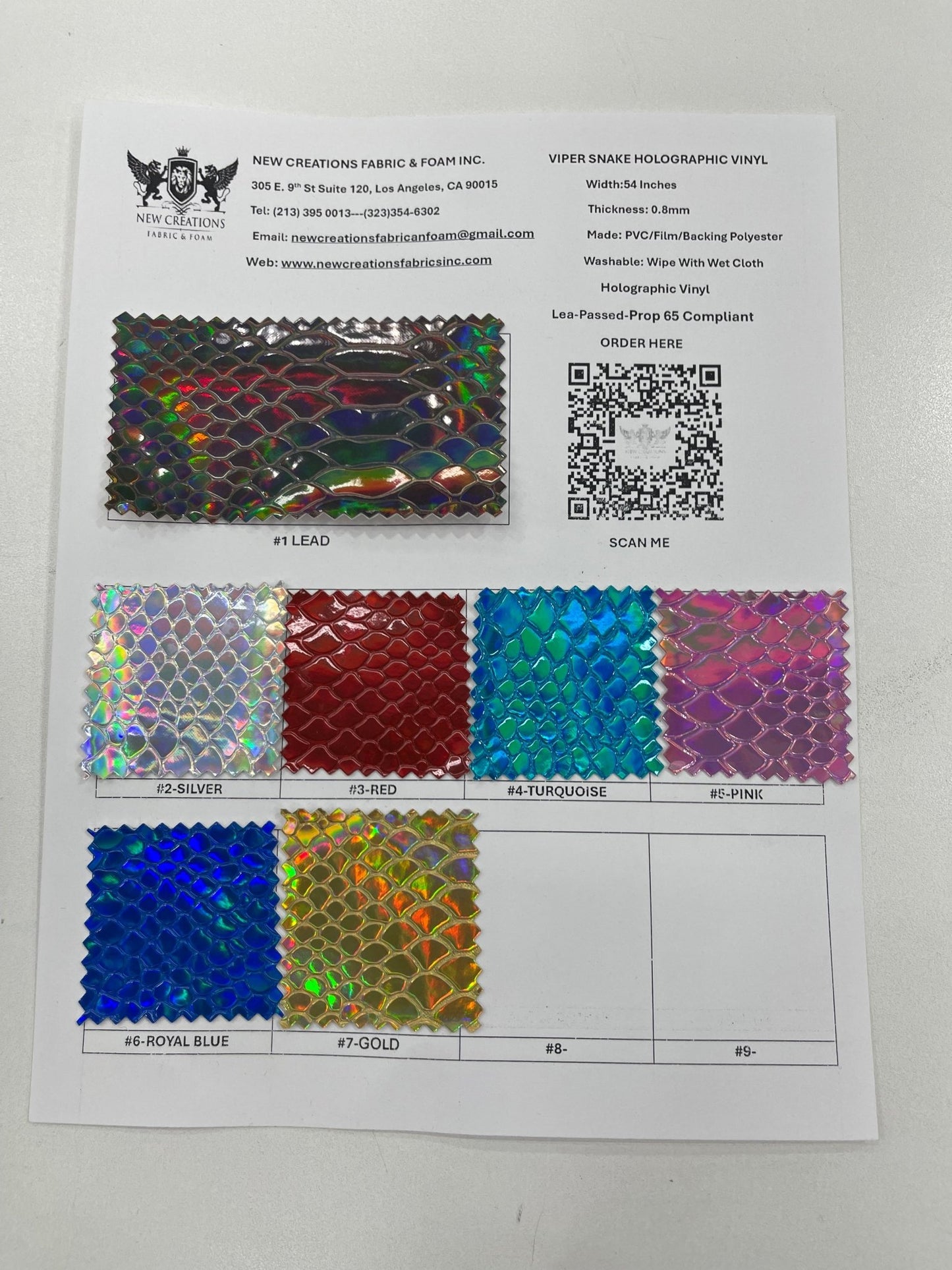 Snake Viper Holographic Embossed PVC Fabric| New Creations Fabric & Foam Inc. - New Creations Fabric & Foam Inc