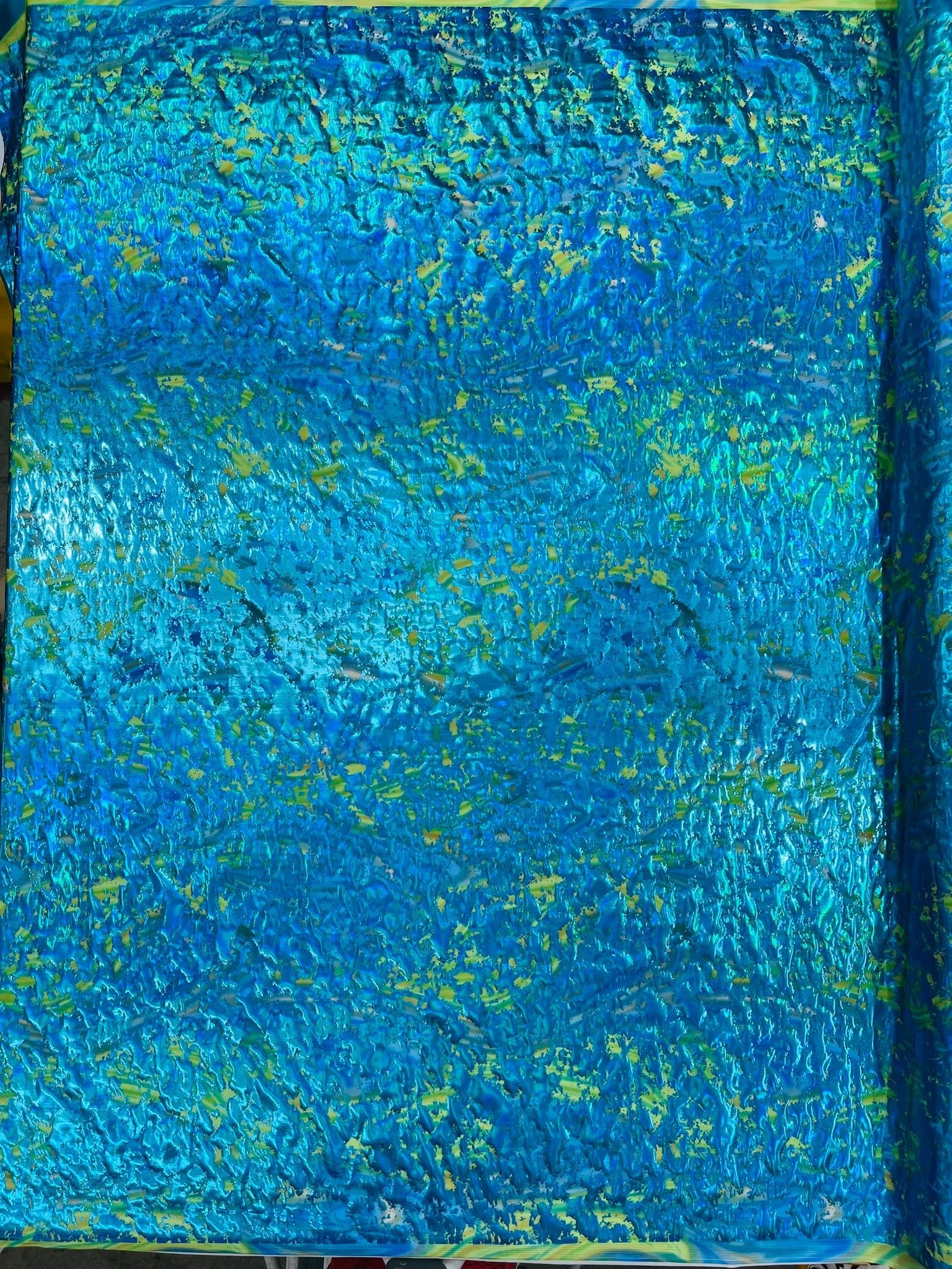 Splatter Foil Paint Metallic Print on a 4 - way Stretch Tie Dye Nylon Spandex | New Creations Fabric & Foam Inc. - New Creations Fabric & Foam Inc