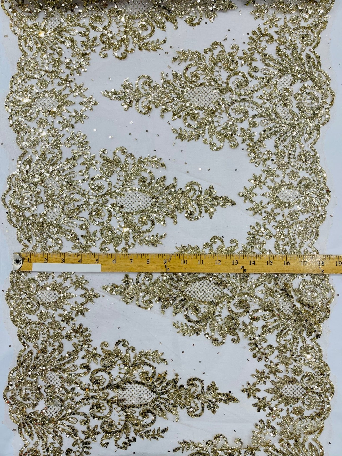 Trim Glitter Damask Design On A Mesh Lace| 20" Wide | appeal Fabric| Sold By The Yard. - New Creations Fabric & Foam Inc