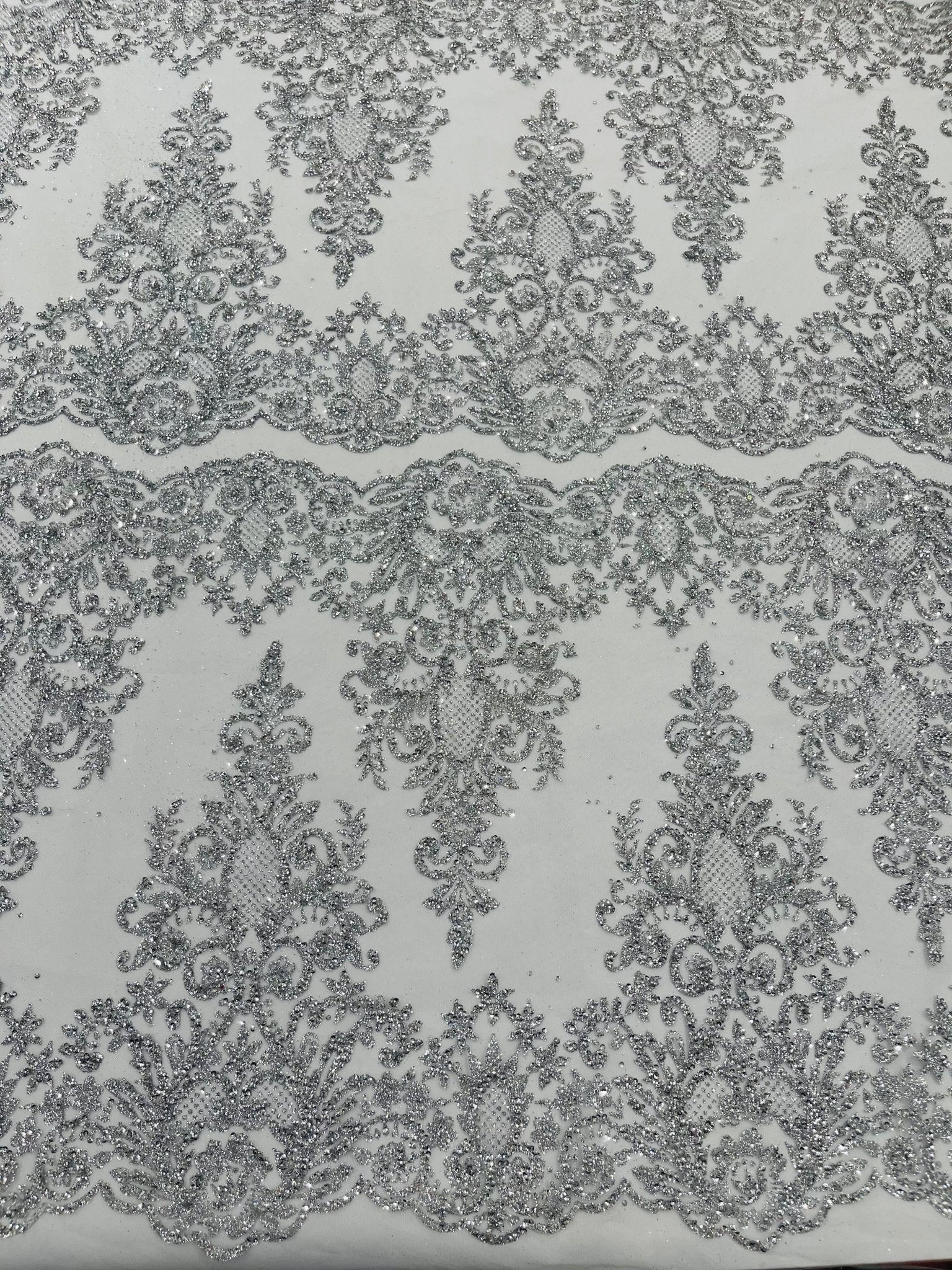 Trim Glitter Damask Design On A Mesh Lace 58" Wide| New Creations Fabric & Foam Inc. - New Creations Fabric & Foam Inc