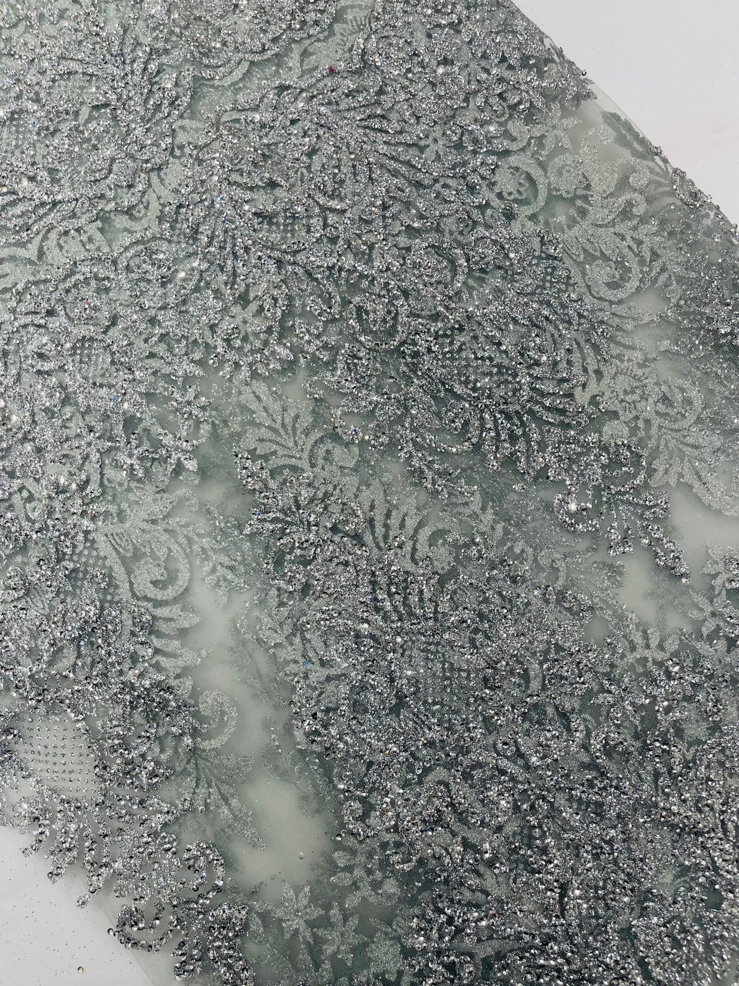 Trim Glitter Damask Design On A Mesh Lace 58" Wide| New Creations Fabric & Foam Inc. - New Creations Fabric & Foam Inc