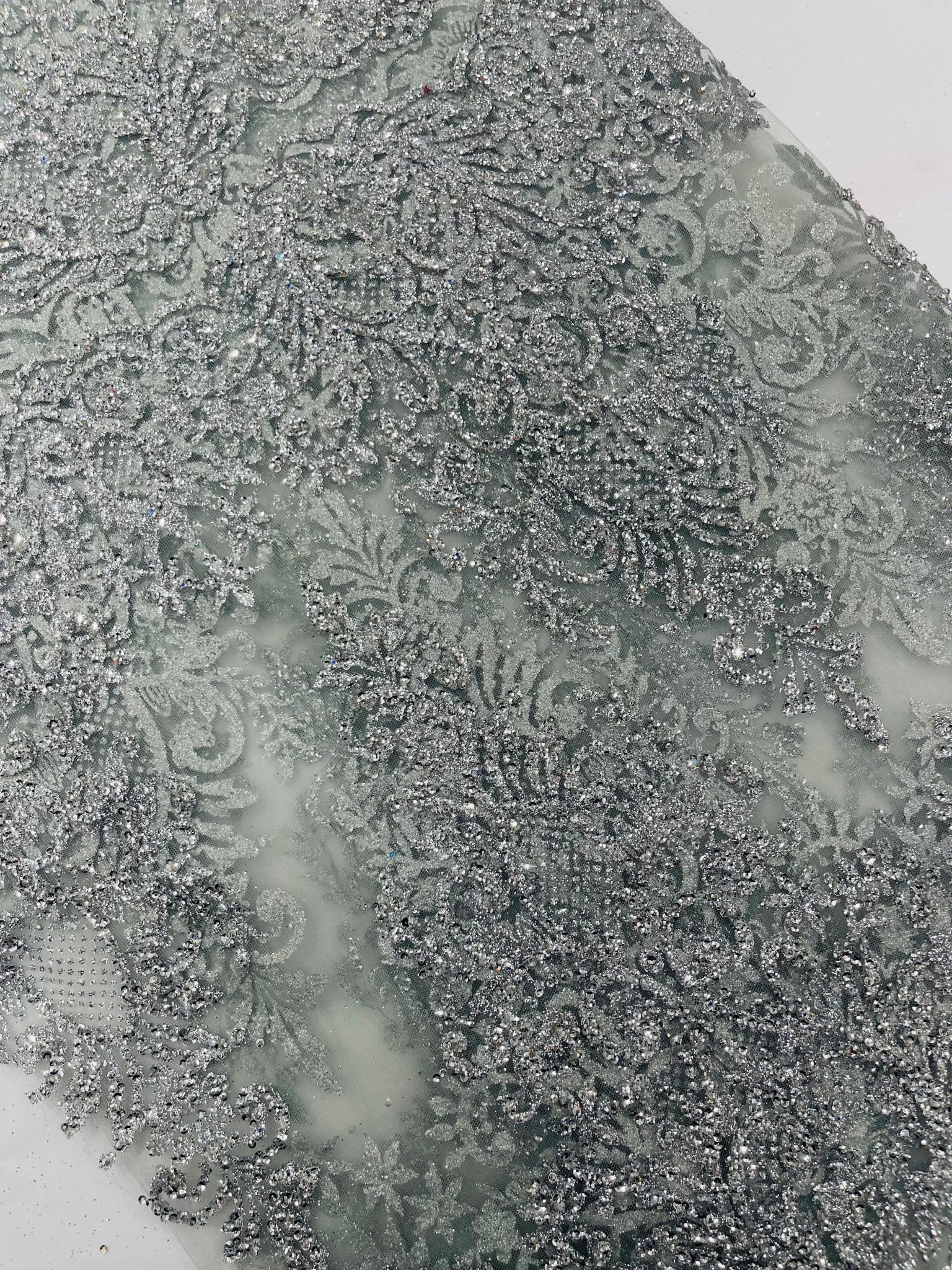 Trim Glitter Damask Design On A Mesh Lace 58" Wide| New Creations Fabric & Foam Inc. - New Creations Fabric & Foam Inc