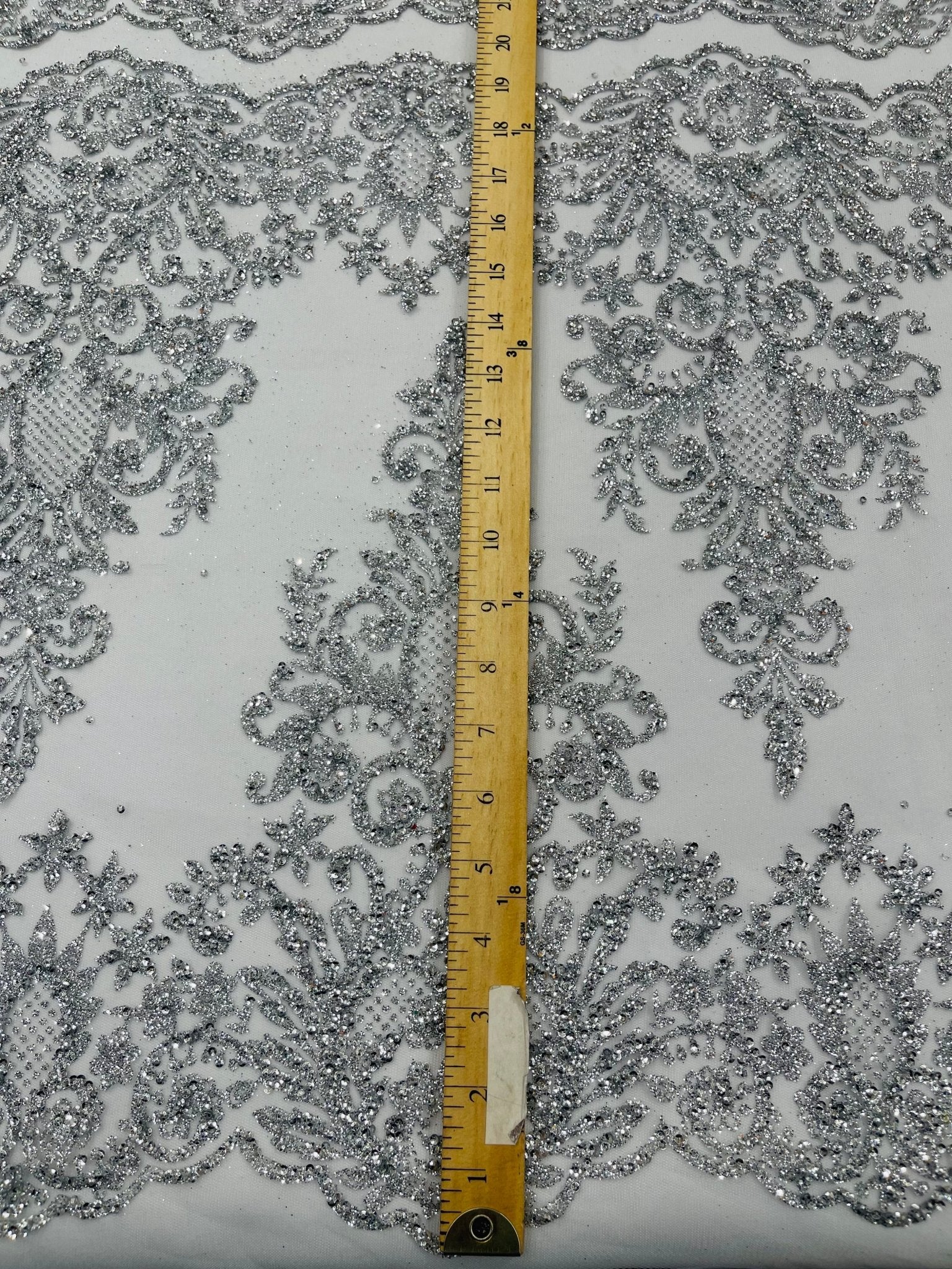 Trim Glitter Damask Design On A Mesh Lace 58" Wide| New Creations Fabric & Foam Inc. - New Creations Fabric & Foam Inc