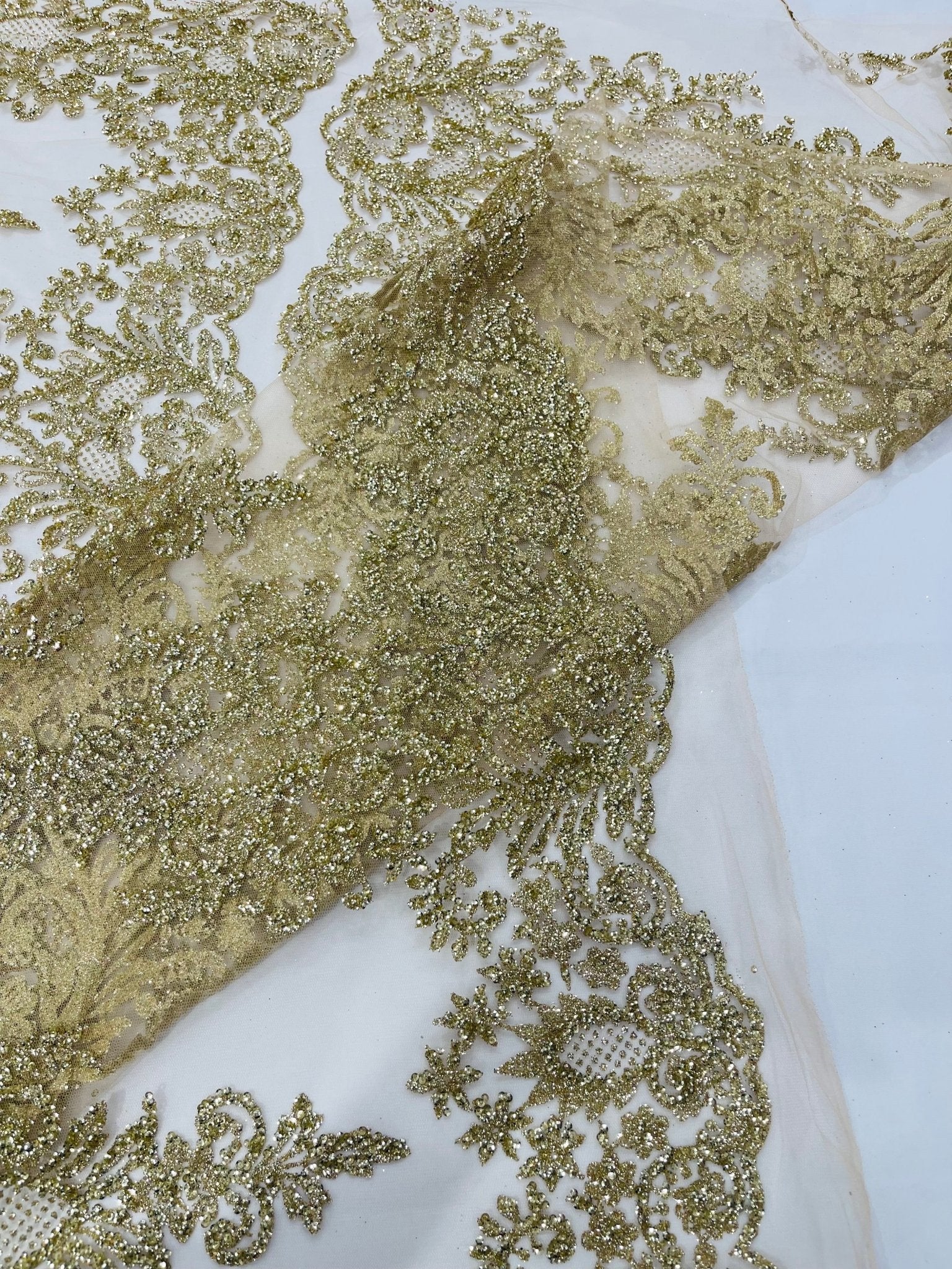 Trim Glitter Damask Design On A Mesh Lace 58" Wide| New Creations Fabric & Foam Inc. - New Creations Fabric & Foam Inc