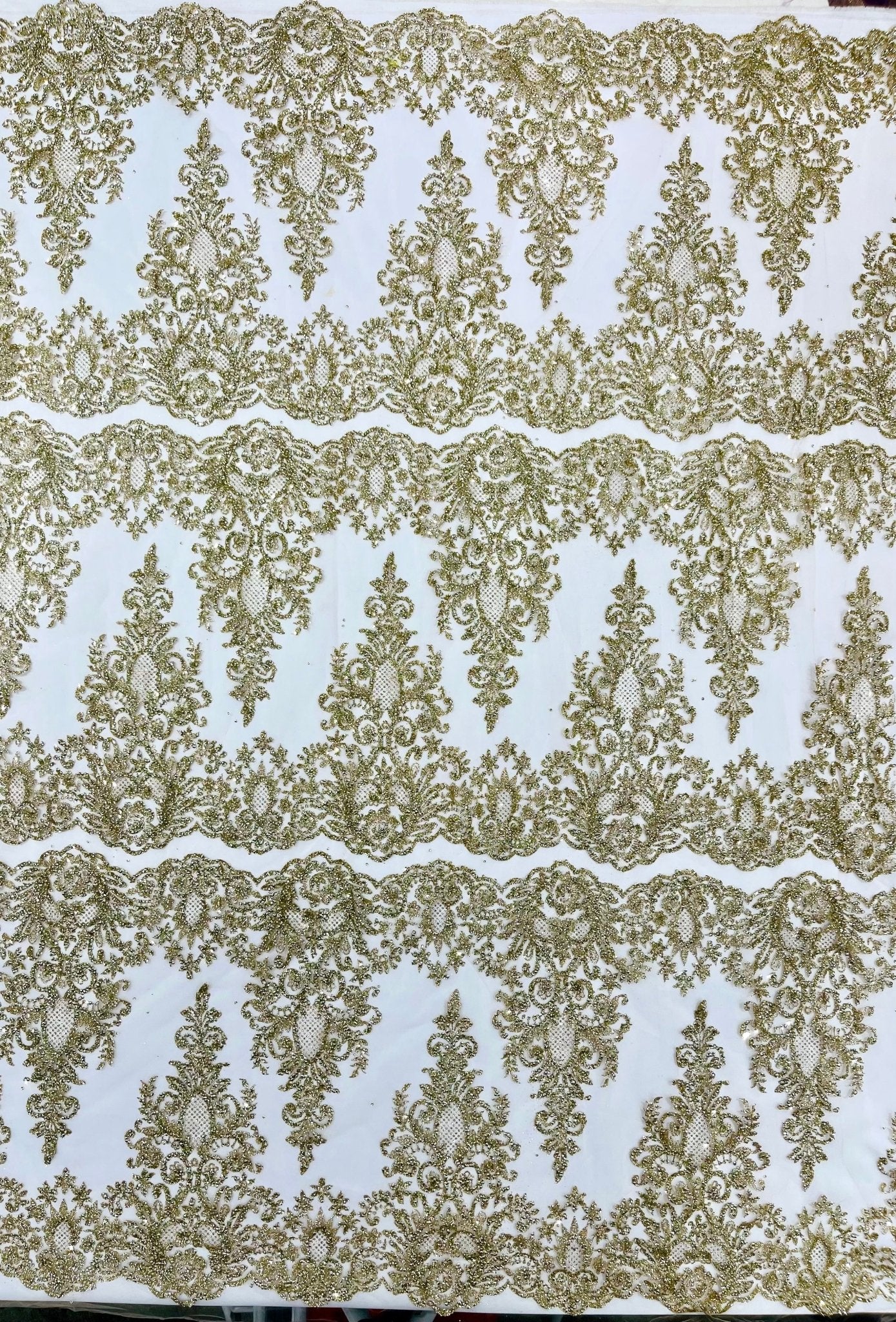 Trim Glitter Damask Design On A Mesh Lace 58" Wide| New Creations Fabric & Foam Inc. - New Creations Fabric & Foam Inc