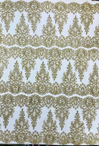 Trim Glitter Damask Design On A Mesh Lace 58" Wide| New Creations Fabric & Foam Inc. - New Creations Fabric & Foam Inc