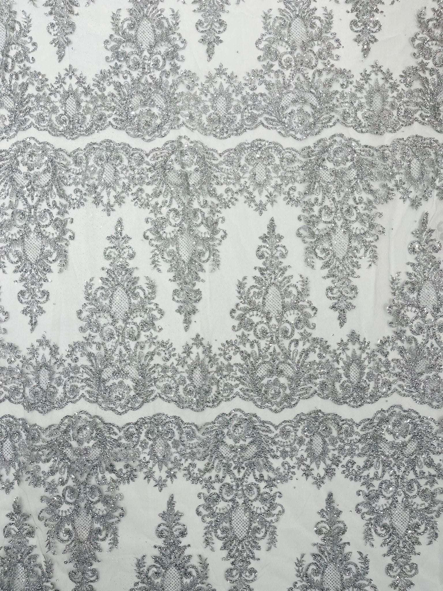 Trim Glitter Damask Design On A Mesh Lace 58" Wide| New Creations Fabric & Foam Inc. - New Creations Fabric & Foam Inc