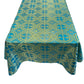 Turquoise/Gold - Rectangular Metallic Cross Brocade Jacquard Satin Tablecloth Overlay/Religious Brocade/Liturgical Fabric/Church. - New Creations Fabric & Foam Inc