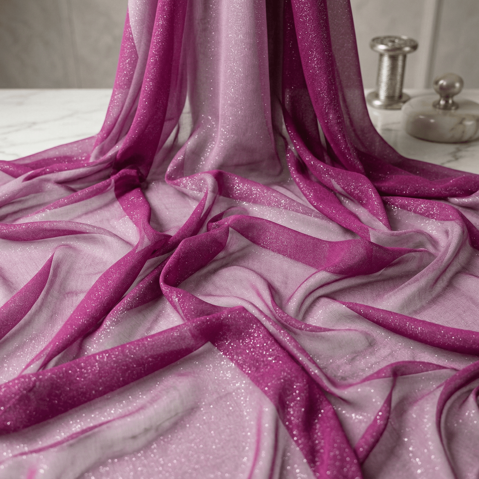 Two Tone Chiffon Fabric 58” Wide by the Yard – Sheer Ombre Chiffon Fabric for Dresses, Draping, Scarves, Wedding Decor & Overlays - New Creations Fabric & Foam Inc