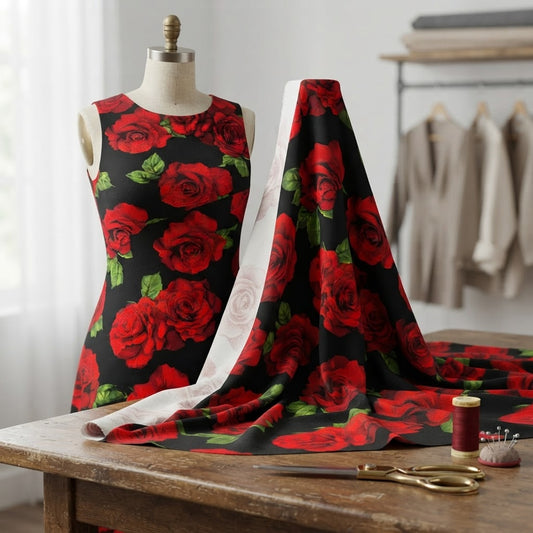 Floral Skirt Fabric, Liverpool Poly Spandex Knit 58" Wide