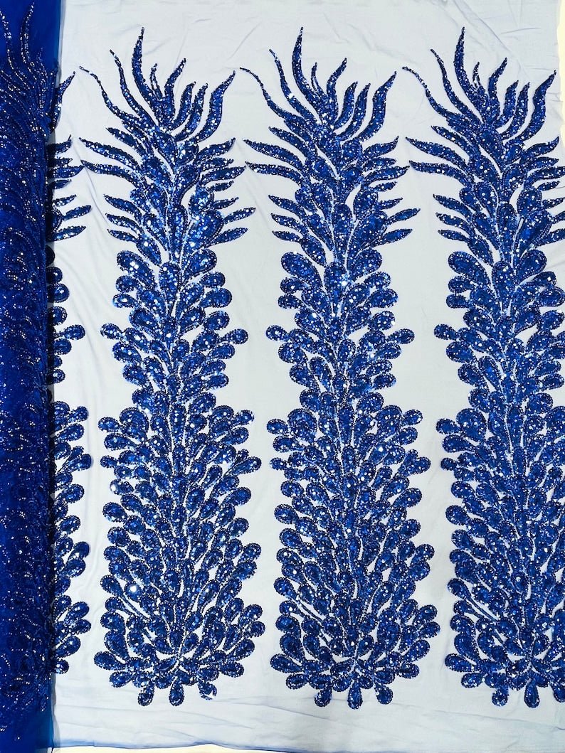 VEGAS BEADED FEATHER DESIGN ON MESH FABRIC (BY PANEL) - New Creations Fabric & Foam Inc