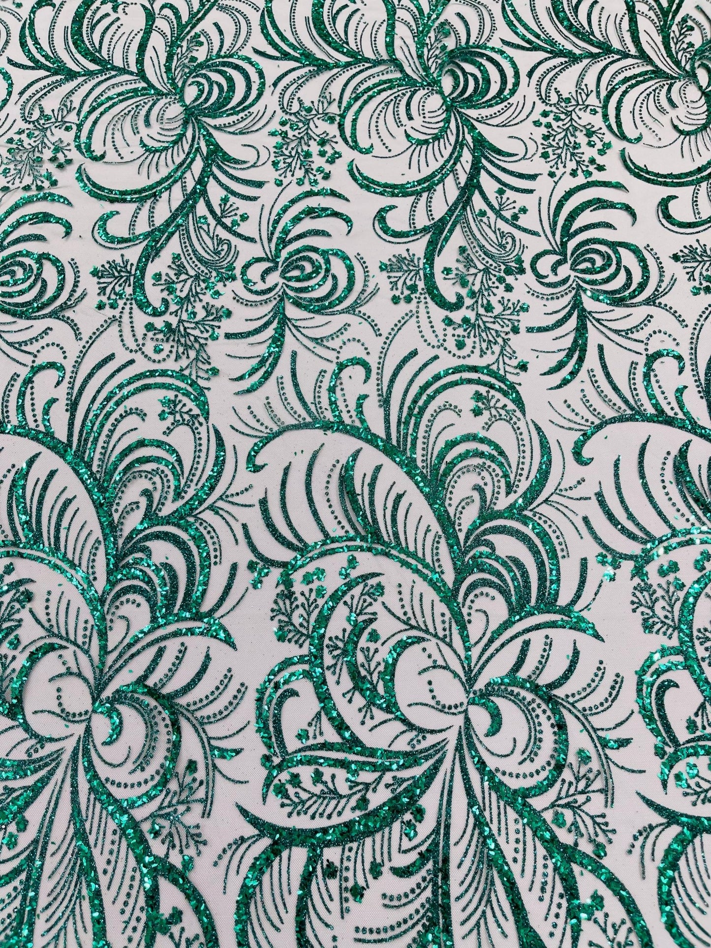 Vine Glitter Design On A Mesh Lace Fabric/Prom - New Creations Fabric & Foam Inc