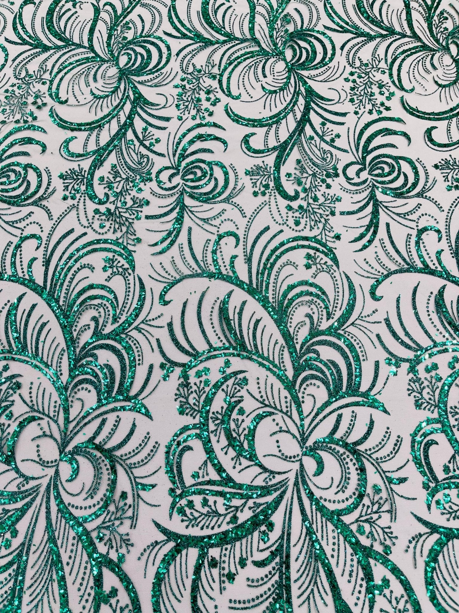 Vine Glitter Design On A Mesh Lace Fabric/Prom - New Creations Fabric & Foam Inc