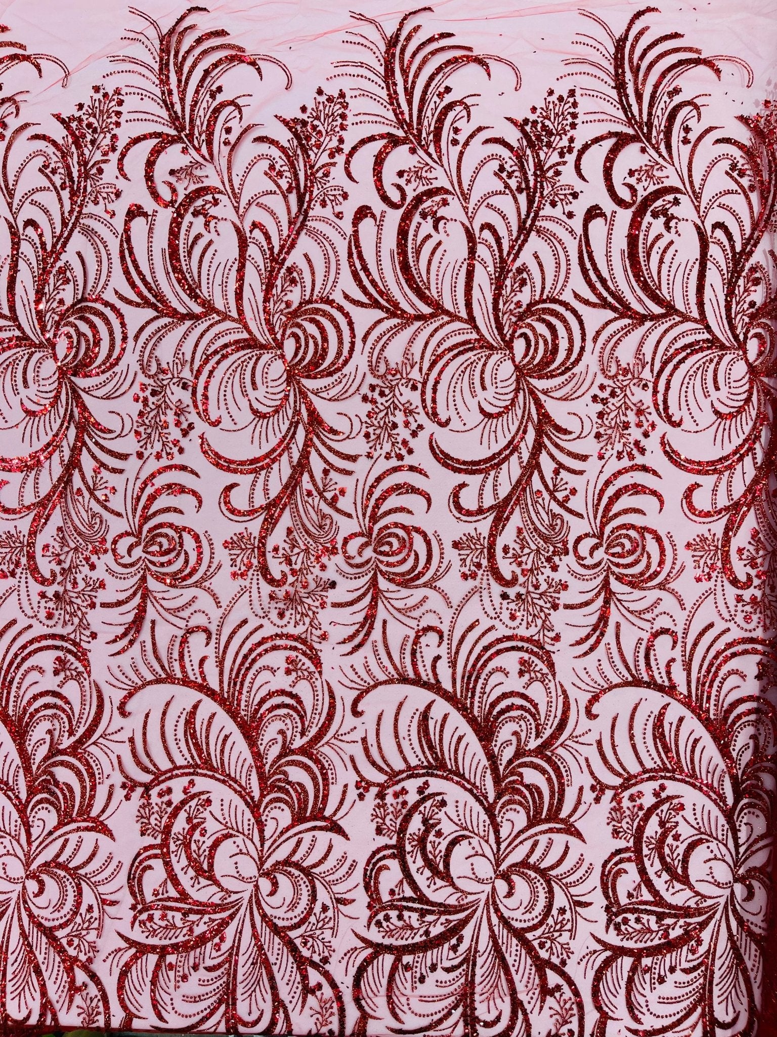 Vine Glitter Design On A Mesh Lace Fabric/Prom - New Creations Fabric & Foam Inc