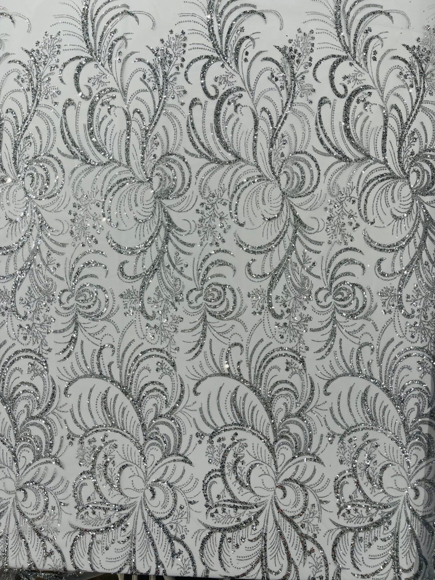 Vine Glitter Design On A Mesh Lace Fabric/Prom - New Creations Fabric & Foam Inc