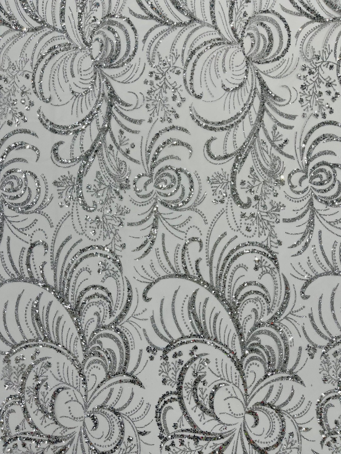 Vine Glitter Design On A Mesh Lace Fabric/Prom - New Creations Fabric & Foam Inc