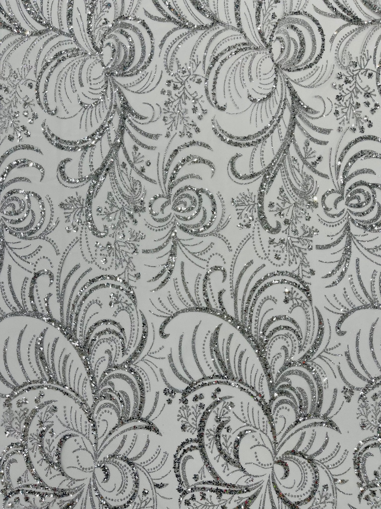 Vine Glitter Design On A Mesh Lace Fabric/Prom - New Creations Fabric & Foam Inc
