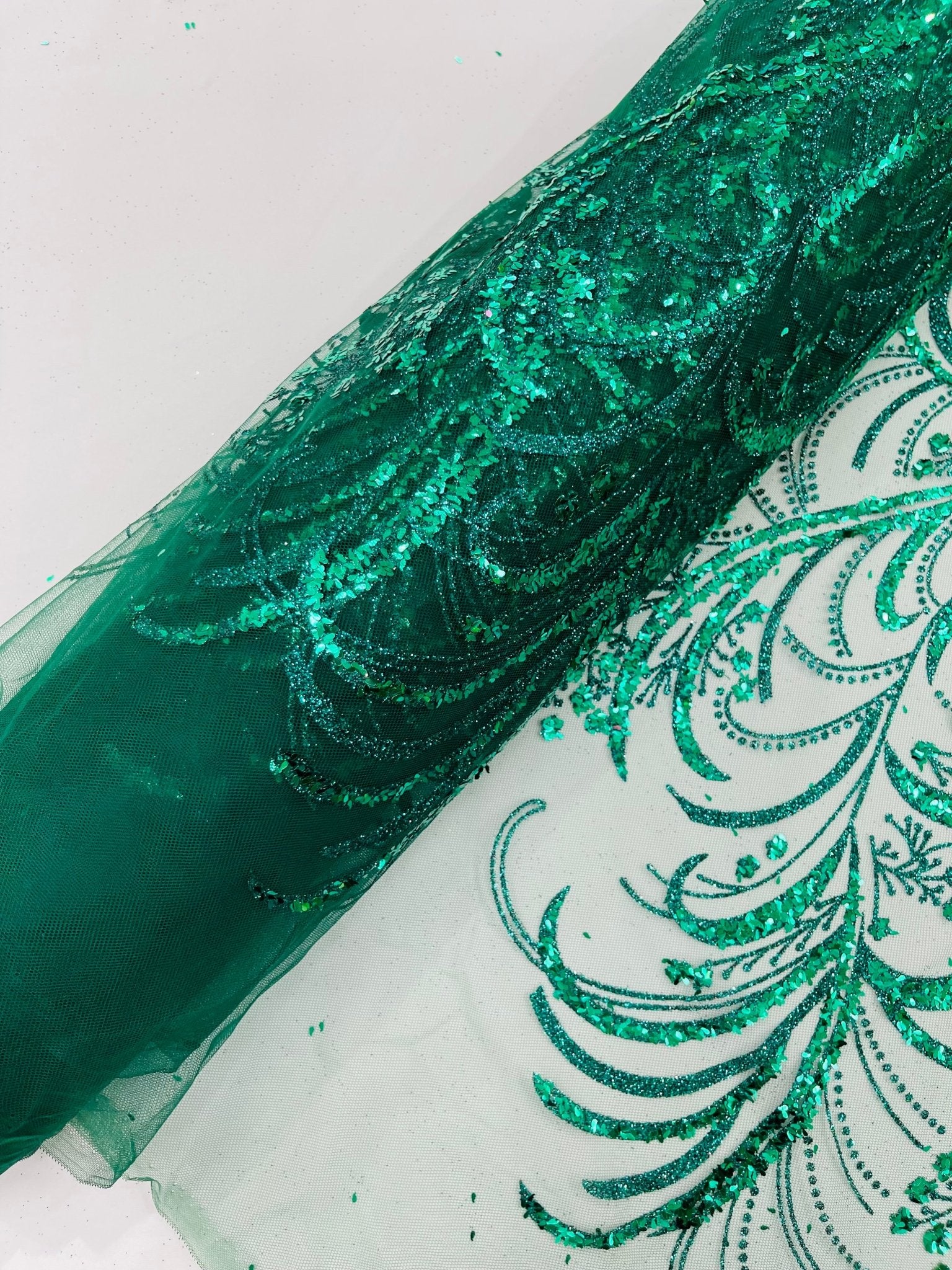 Vine Glitter Design On A Mesh Lace Fabric/Prom - New Creations Fabric & Foam Inc