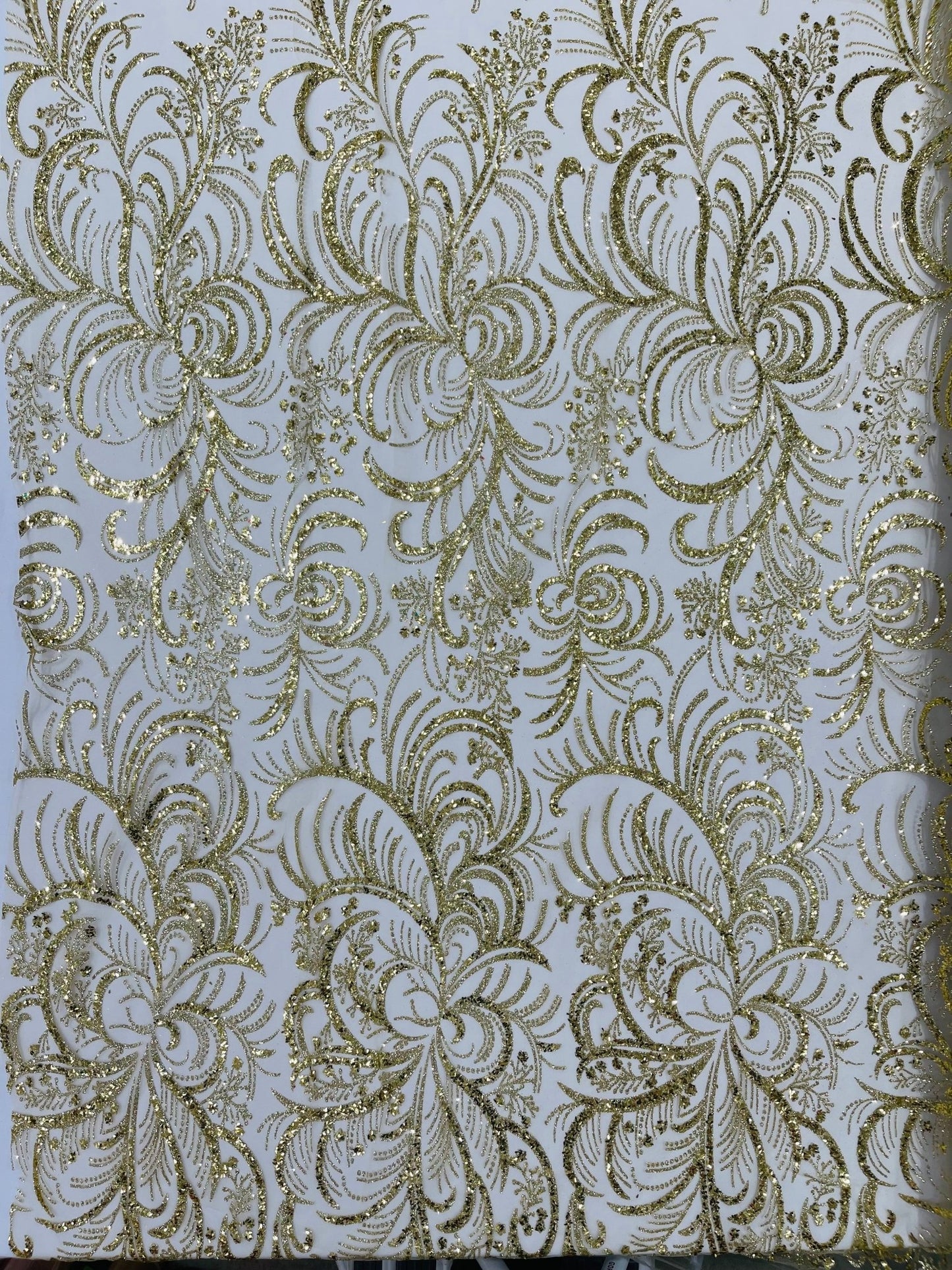 Vine Glitter Design On A Mesh Lace Fabric/Prom - New Creations Fabric & Foam Inc