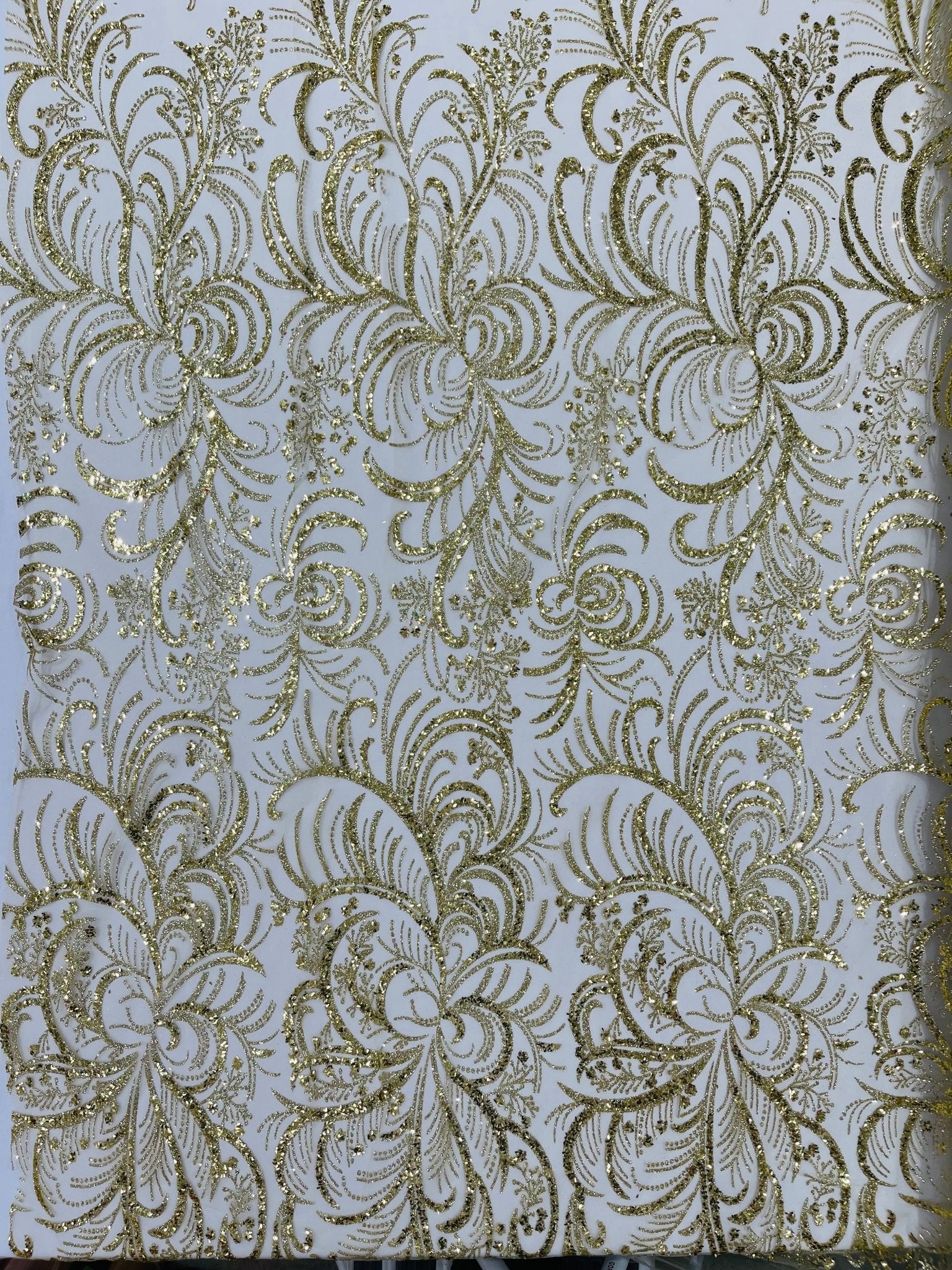 Vine Glitter Design On A Mesh Lace Fabric/Prom - New Creations Fabric & Foam Inc
