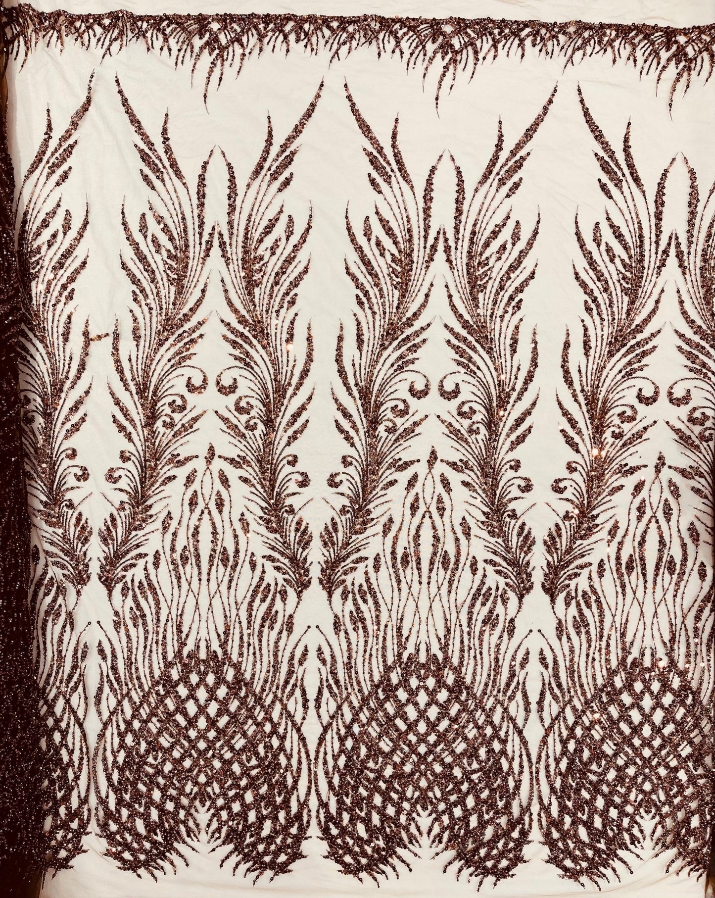 Wing Feather Damask Beaded Lace 54" Wide | New Creations Fabric & Foam Inc. - New Creations Fabric & Foam Inc