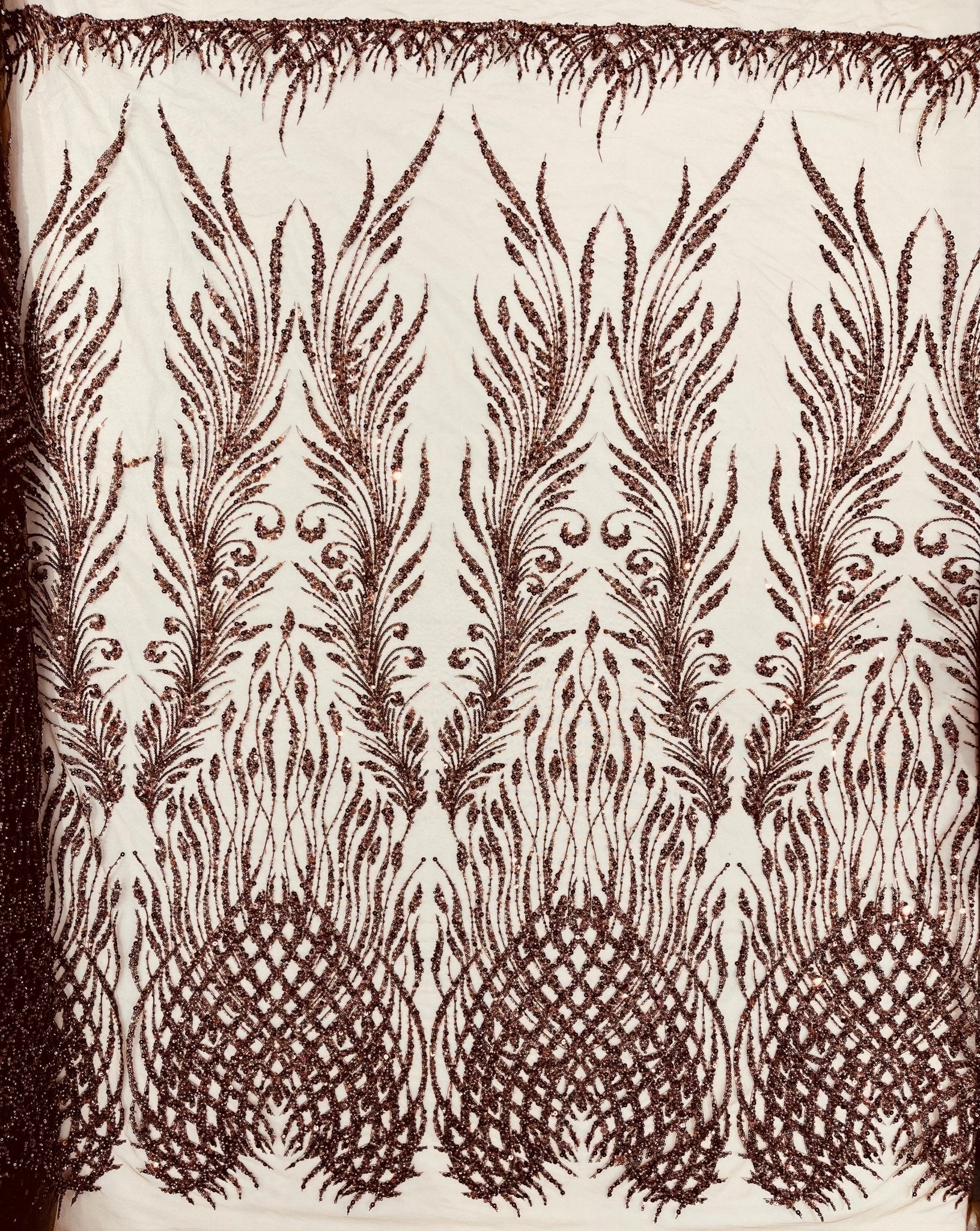 Wing Feather Damask Beaded Lace 54" Wide | New Creations Fabric & Foam Inc. - New Creations Fabric & Foam Inc