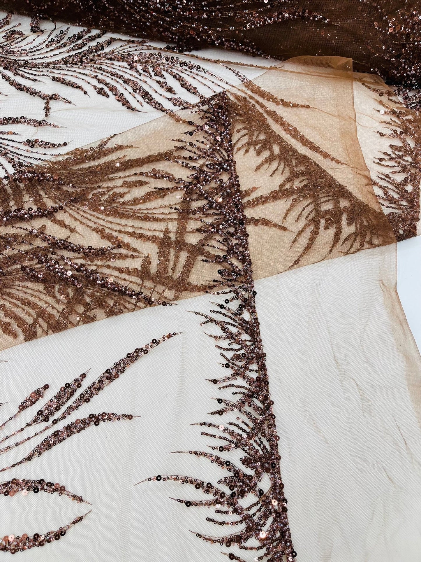 Wing Feather Damask Beaded Lace 54" Wide | New Creations Fabric & Foam Inc. - New Creations Fabric & Foam Inc