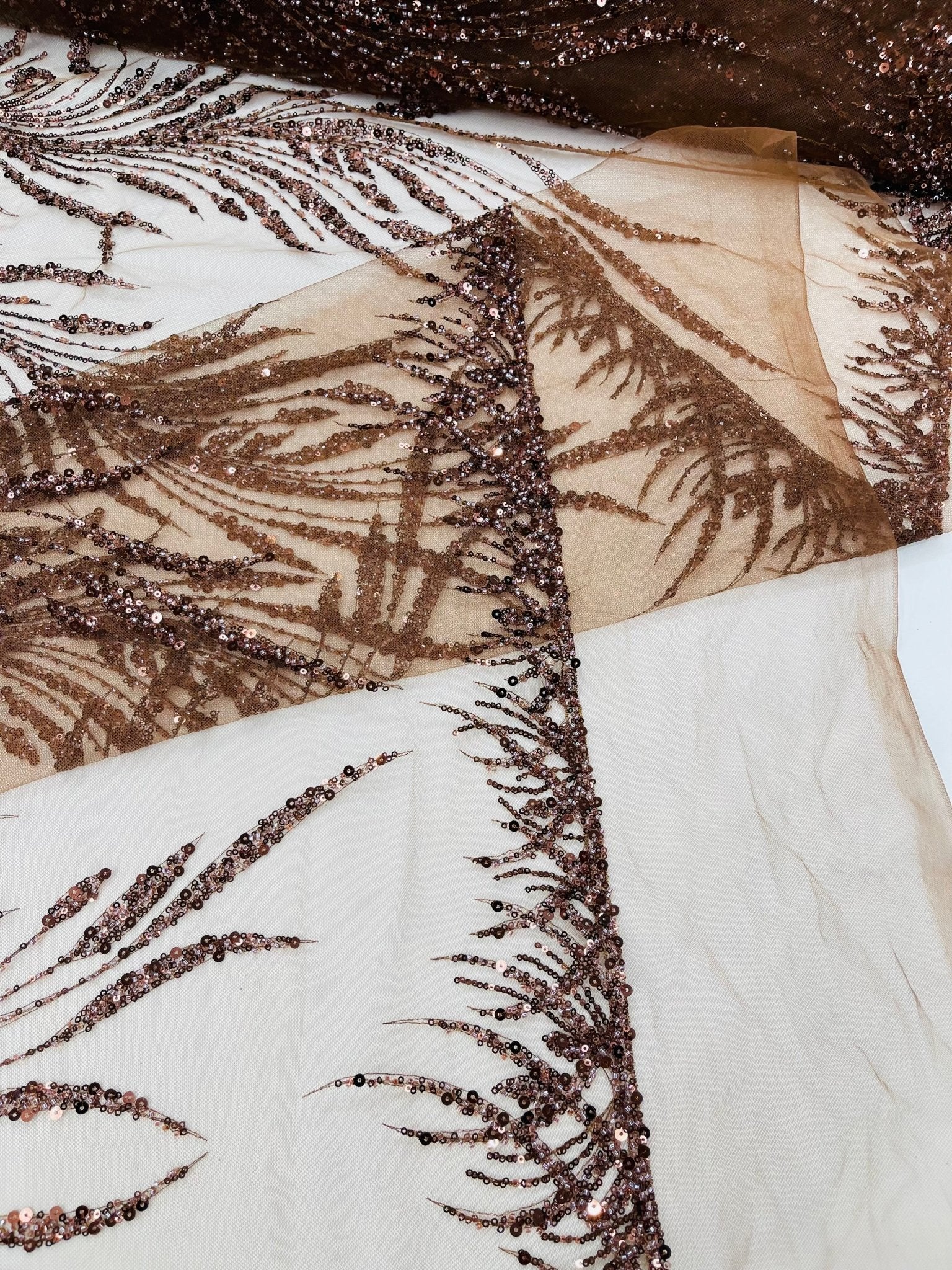 Wing Feather Damask Beaded Lace 54" Wide | New Creations Fabric & Foam Inc. - New Creations Fabric & Foam Inc
