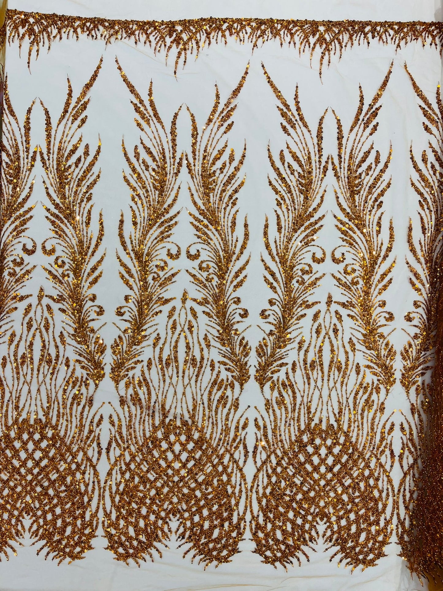 WING FEATHER DAMASK BEADED LACE (By The Yard) - New Creations Fabric & Foam Inc